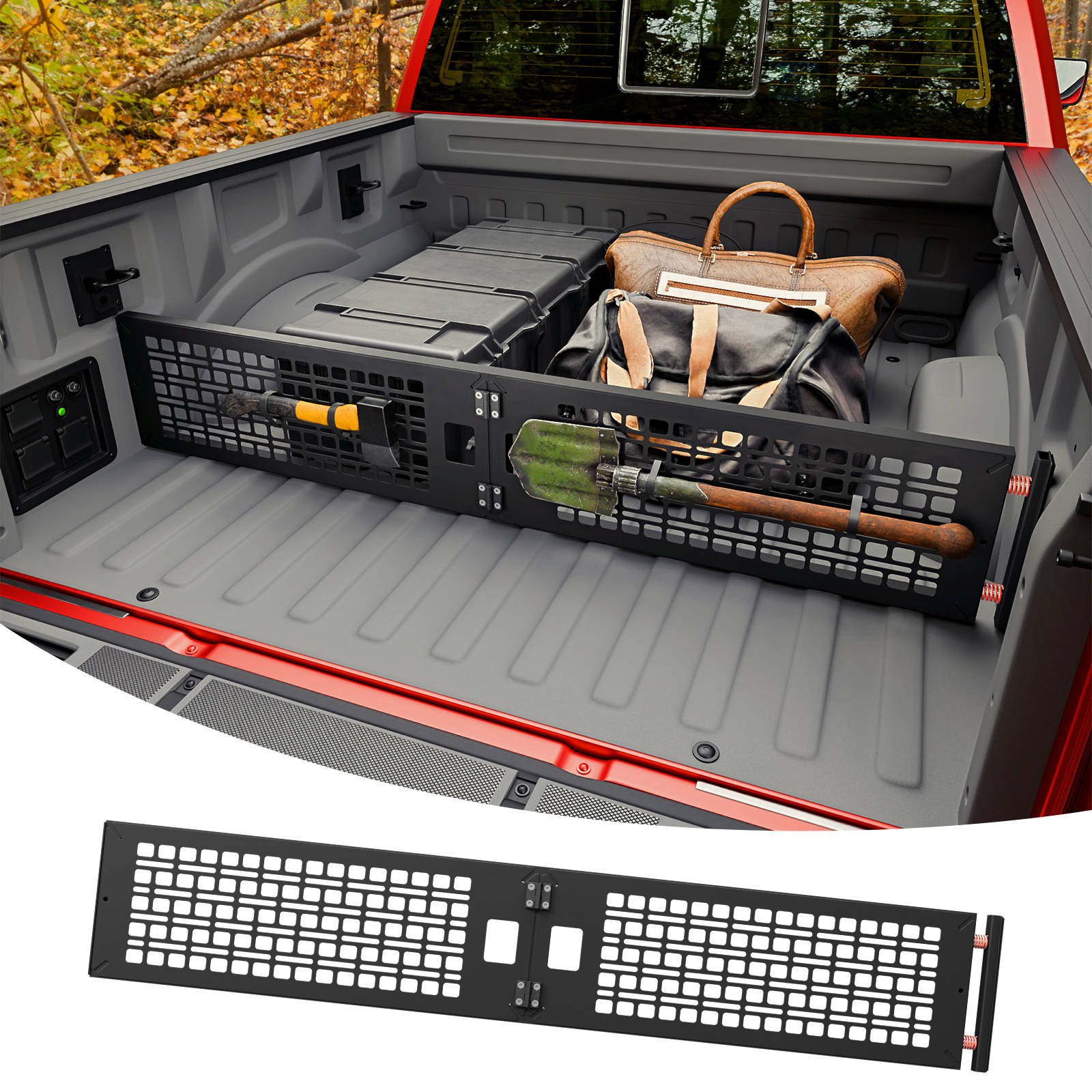 Maxzina Truck Bed Divider with Molle Panel for 2017-2026 F250 F350 F450 Aluminum Alloy Cargo Divider Trunk Organizer Luggage Divider Replacement for 2025 Ford Super Duty Accessories