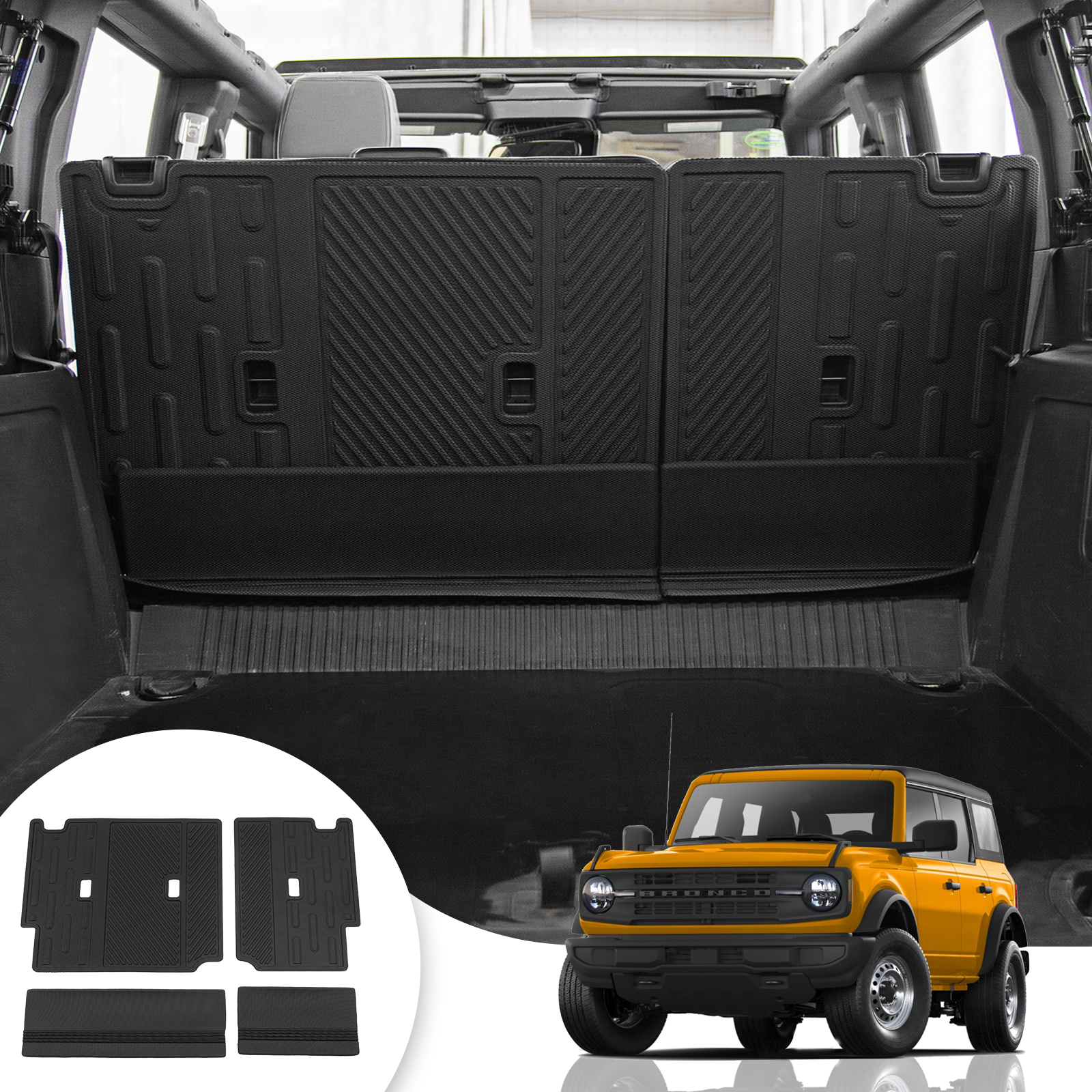 Maxzina Floor Mats Backrest Mats Compatible with 2021 2022 2023 2024 2025 Ford Bronco Trunk Mat Cargo Liner Kick Mat for Ford Bronco Accessories 4 Door