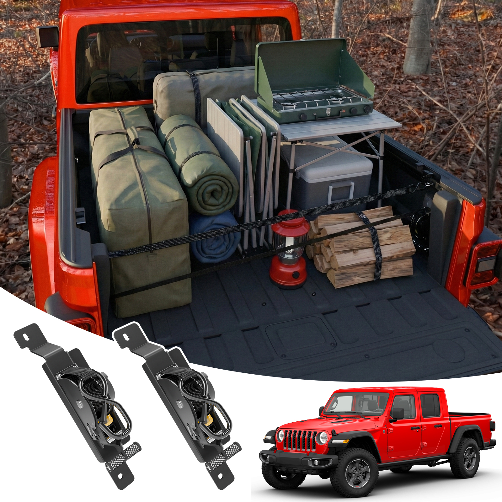 Maxzina Retractable Ratchet Straps Compatible with 2020-2025 2026 Jeep Gladiator JT Retracting Straps Auto Retract Securing Strap Tie Down System 2PCS for 2024 Gladiator Accessories