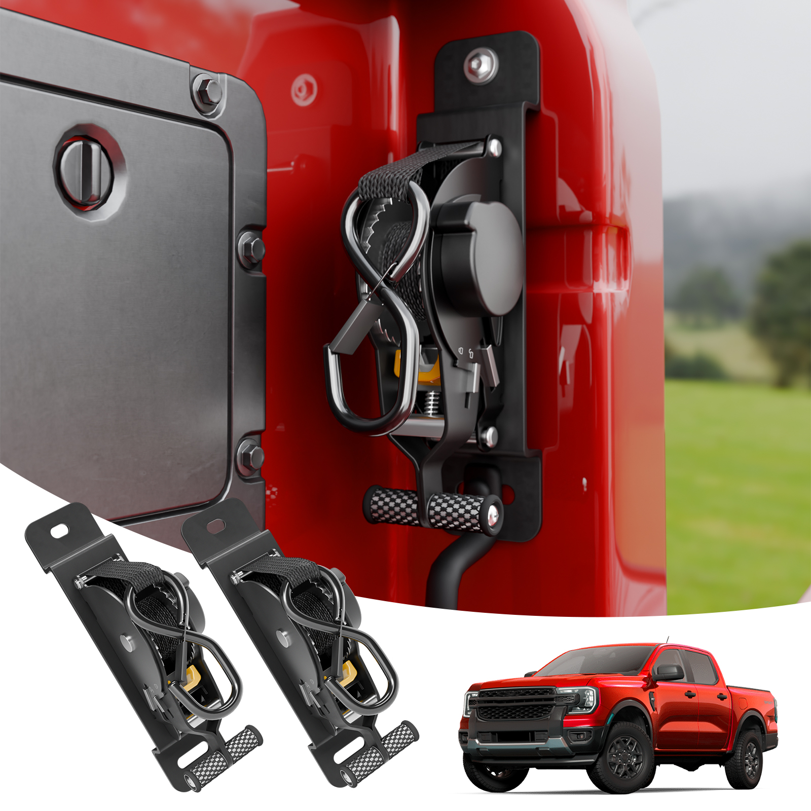 Maxzina Retractable Ratchet Straps Compatible with 2024 2025 2026 Ford Ranger Retracting Straps 2PCS Auto Retract Securing Strap Tie Down System for Ranger Accessories