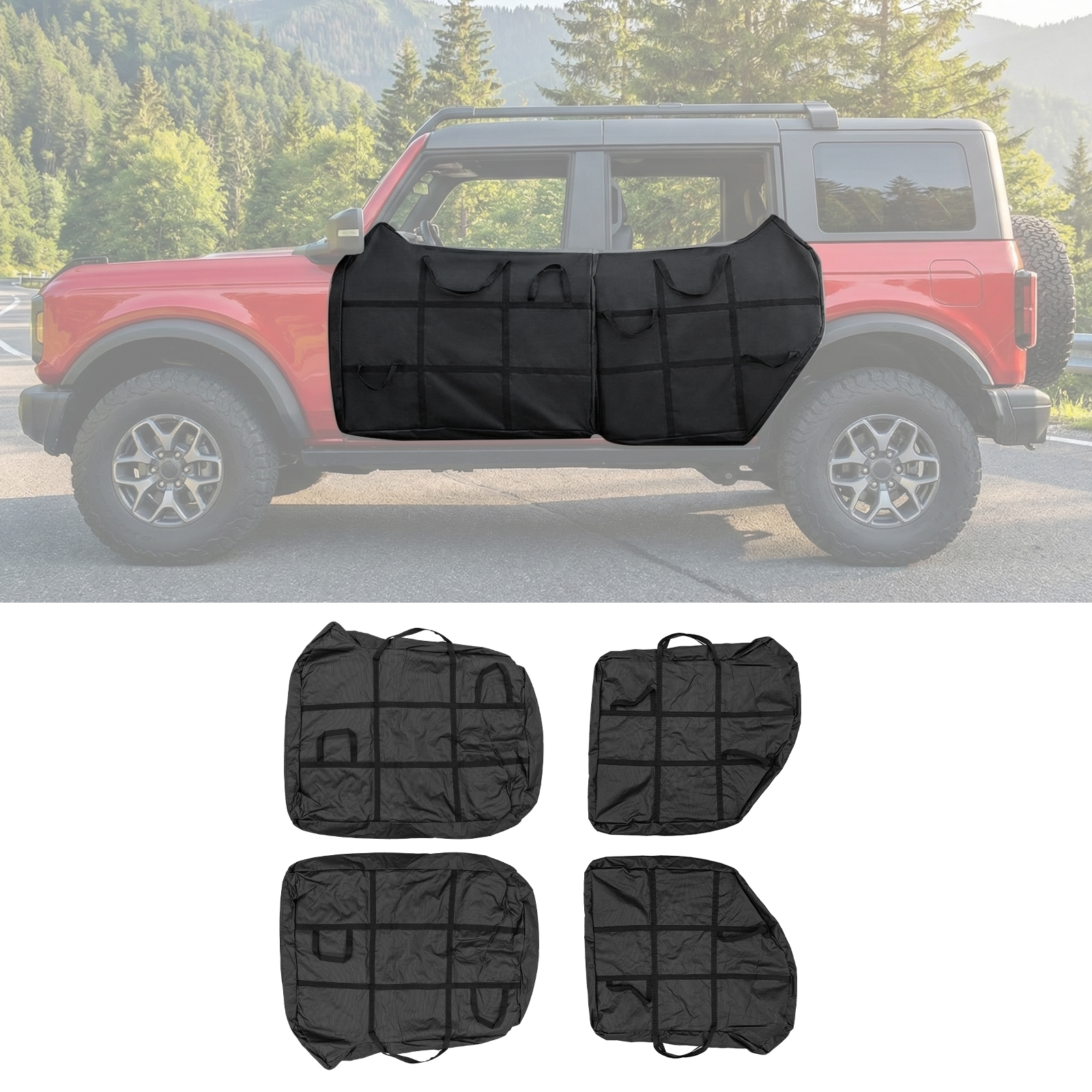 Maxzina Door Bags Compatible with 2021-2025 2026 Ford Bronco Front and Rear Door Bags Hard Door Portable Storage with Carry Handle for Ford Bronco Accessories 4 Door (Front and Rear 4pcs)