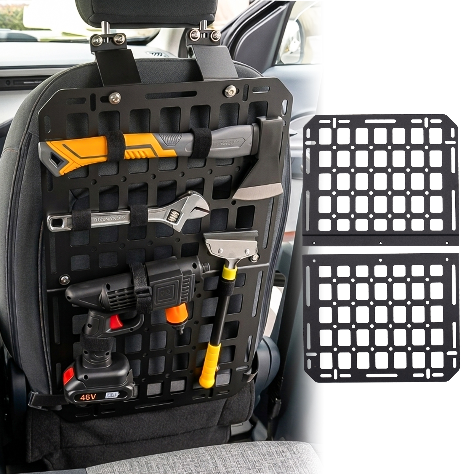Maxzina Tactical Seat Back Molle Panel Compatible with 2022-2026 Ford Maverick Seat Back Organizer Rigid Molle Panels Tactical Gear Holder Storage Shelf 2025 Ford Maverick Accessories