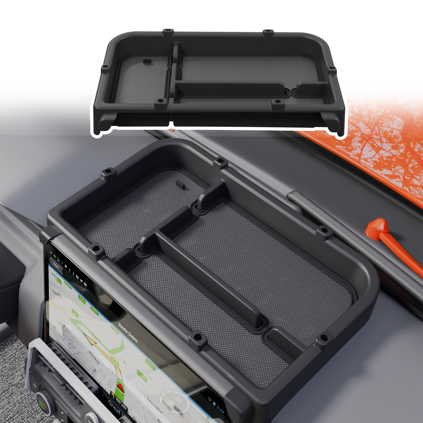 Maxzina Dashboard Storage Tray Compatible with 2025 2026 Maverick ABS Plastic with Silicone Pads Dash Insert Divider Storage Tray Behind 13.2'' Screen Dashboard Layer Storage Box Maverick Accessories