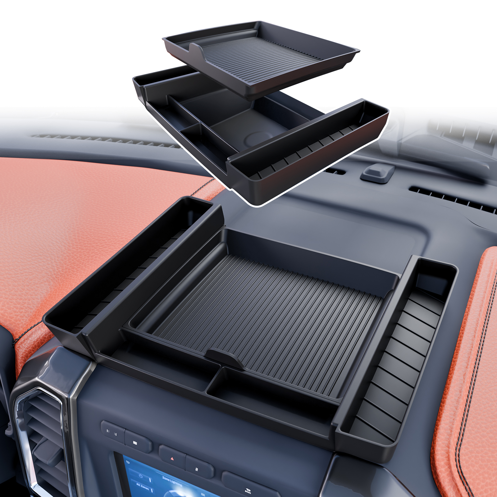 Maxzina Dashboard Storage Tray Compatible with 2015-2020 Ford F150 Dash Insert Divider Storage Organizer Behind Screen Dashboard Layer Storage Box for 2019 F-150 Accessories