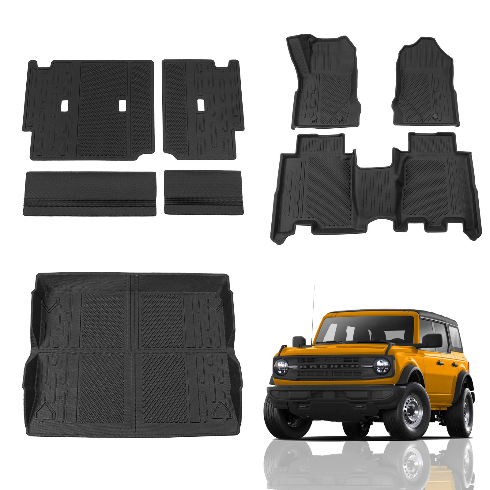 Maxzina Floor Mats Backrest Mats Compatible with 2021 2022 2023 2024 2025 Ford Bronco Trunk Mat Cargo Liner Kick Mat for Ford Bronco Accessories 4 Door