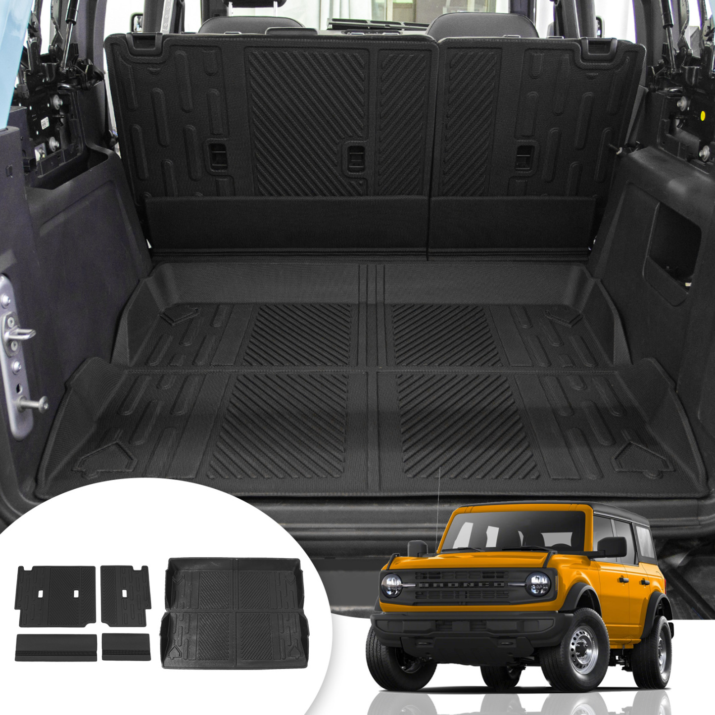 Maxzina Floor Mats Backrest Mats Compatible with 2021 2022 2023 2024 2025 Ford Bronco Trunk Mat Cargo Liner Kick Mat for Ford Bronco Accessories 4 Door