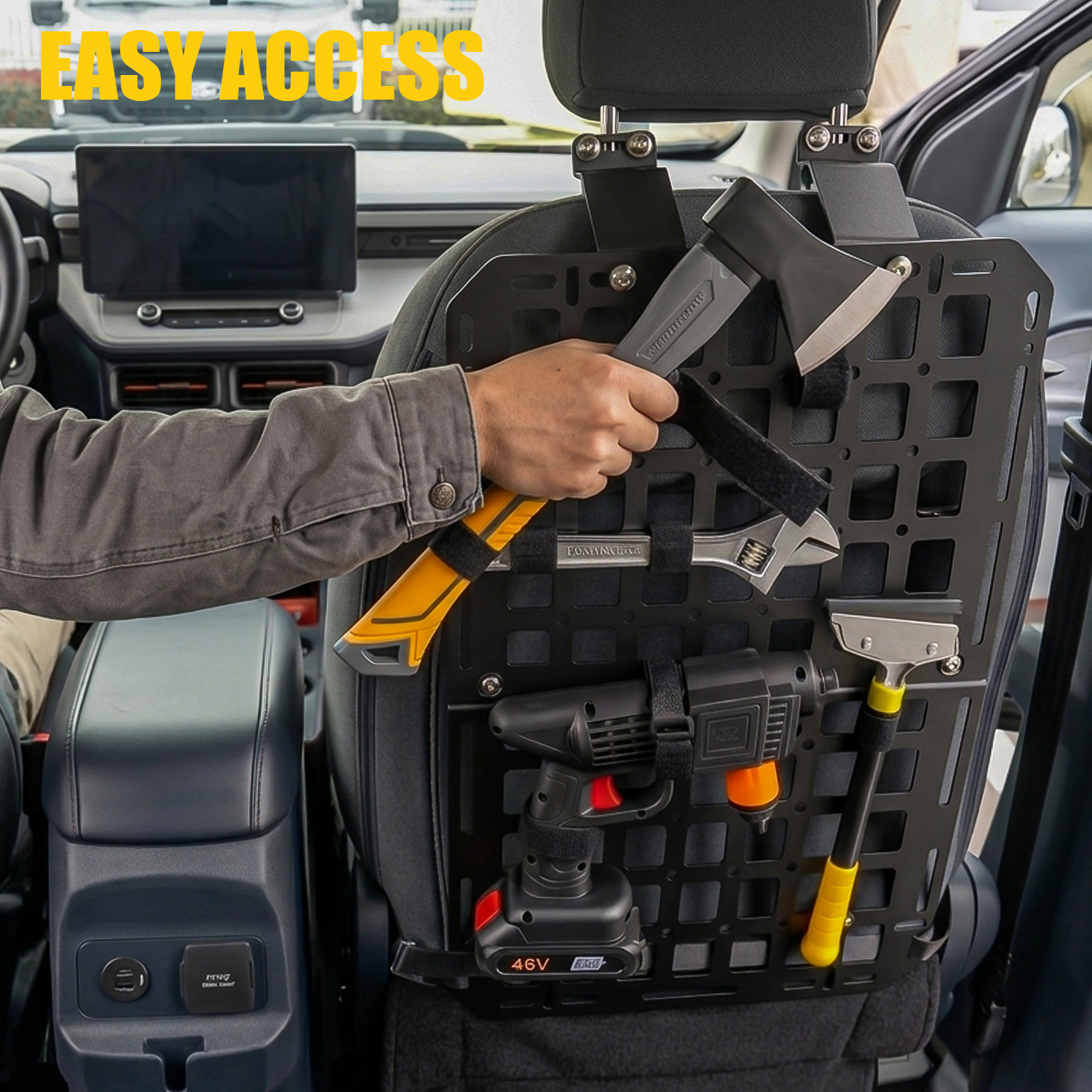 Maxzina Tactical Seat Back Molle Panel Compatible with 2022-2026 Ford Maverick Seat Back Organizer Rigid Molle Panels Tactical Gear Holder Storage Shelf 2025 Ford Maverick Accessories