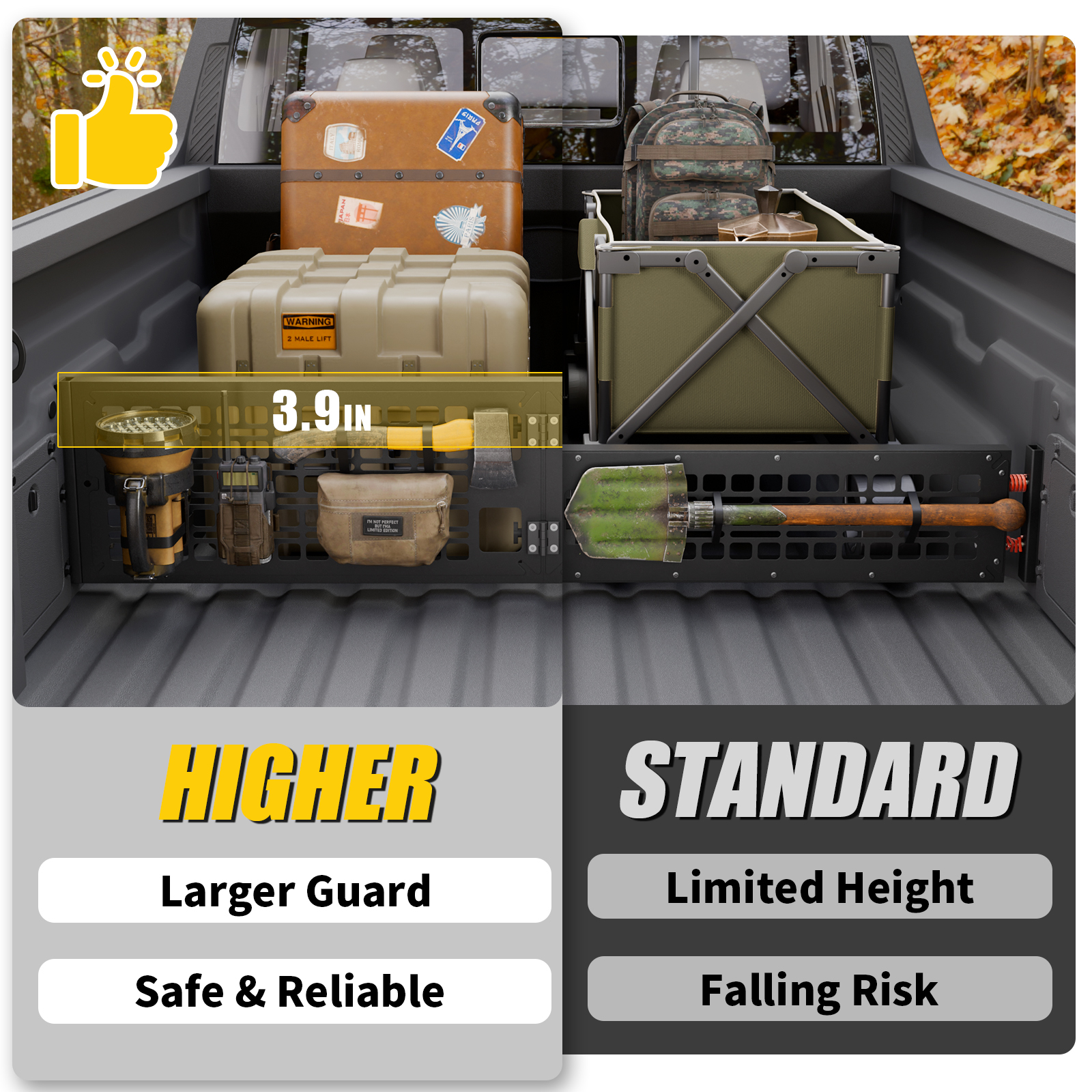 Maxzina Truck Bed Divider Compatible with 2022-2026 Ford Maverick Cargo Divider Trunk Organizer Aluminum Alloy Luggage Divider Replacement with Molle Panel 2025 Maverick Accessories (Higher Version)