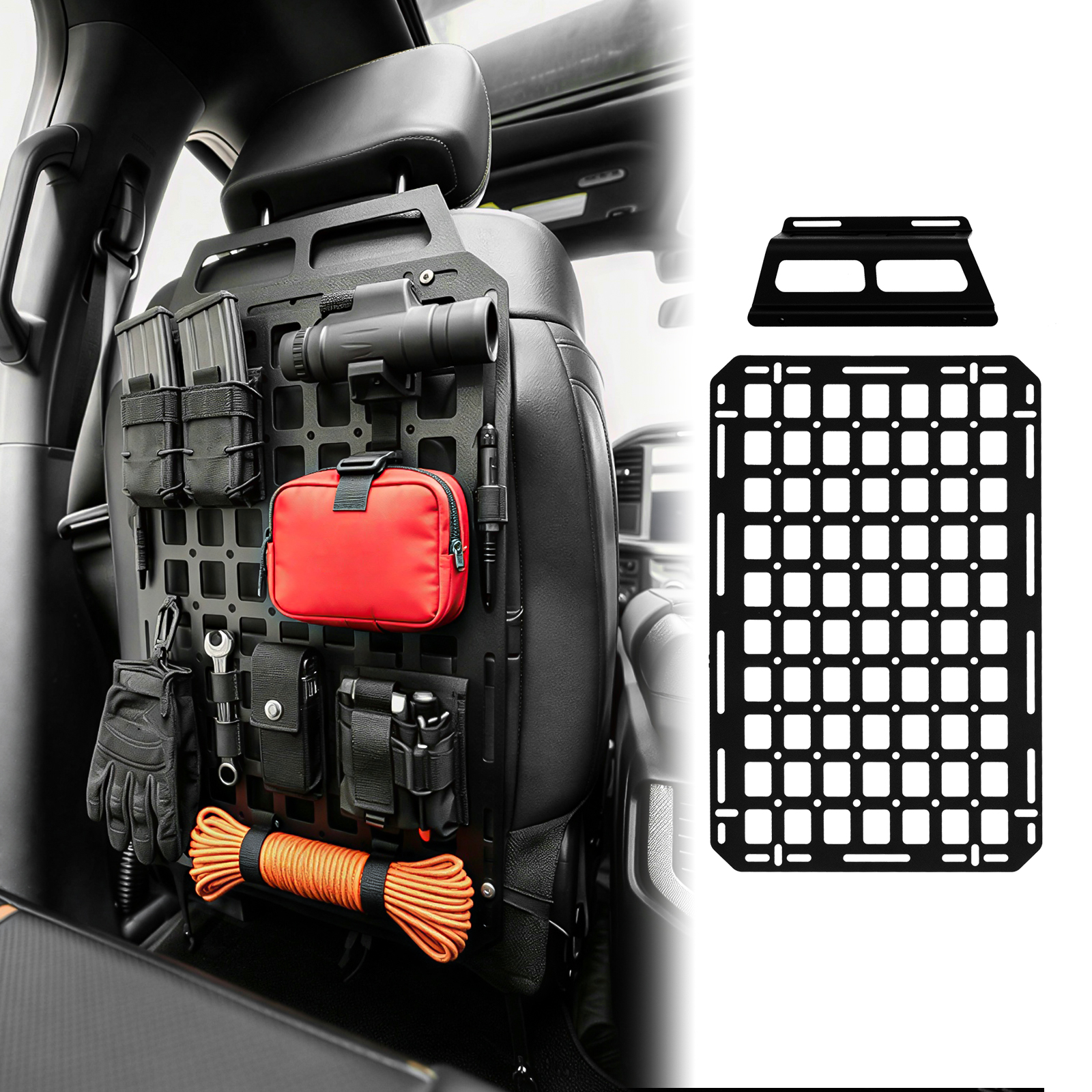 Maxzina Tactical Seat Back Molle Panel Compatible with 2015-2024 2025 2026 Ford F150 Tactical Seat Back Organizers Rigid Molle Panel Seat Back Storage Shelf Organizer