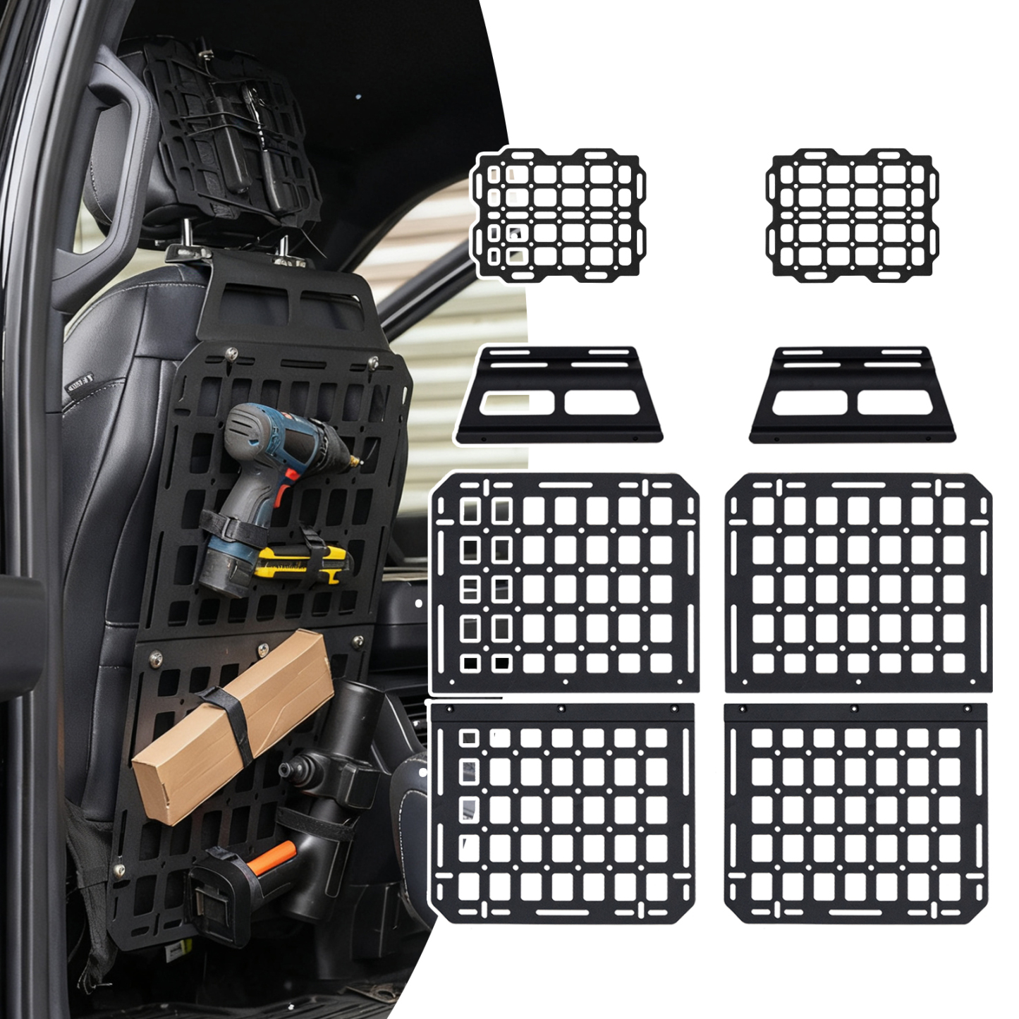 Maxzina Tactical Seat Back & Headrest Molle Panel Compatible with 2015-2025 Ford F150 Tactical Seat Back Organizers Rigid Headrest Molle Panel Storage Shelf for 2024 Ford F-150 Accessories