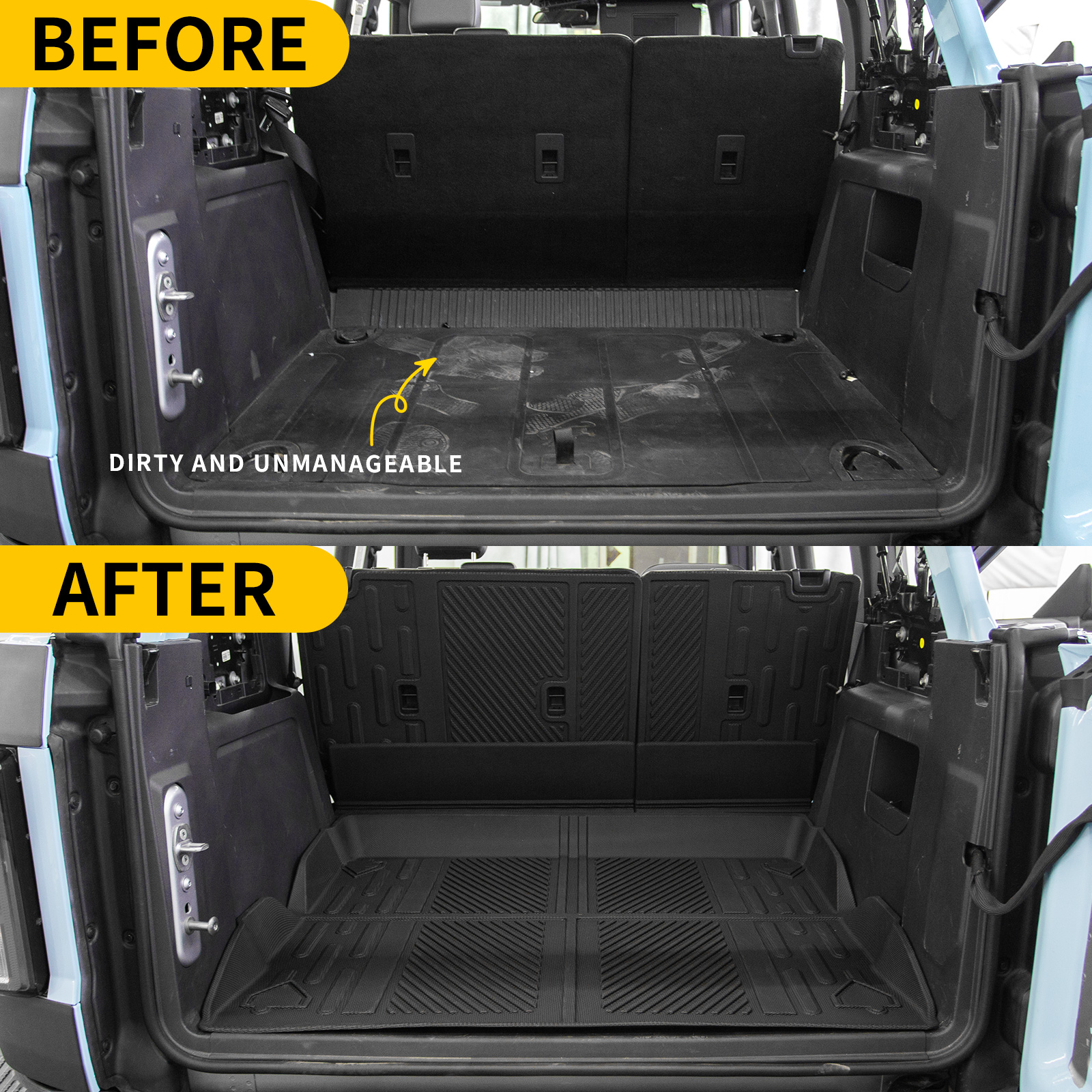 Maxzina Floor Mats Backrest Mats Compatible with 2021 2022 2023 2024 2025 Ford Bronco Trunk Mat Cargo Liner Kick Mat for Ford Bronco Accessories 4 Door