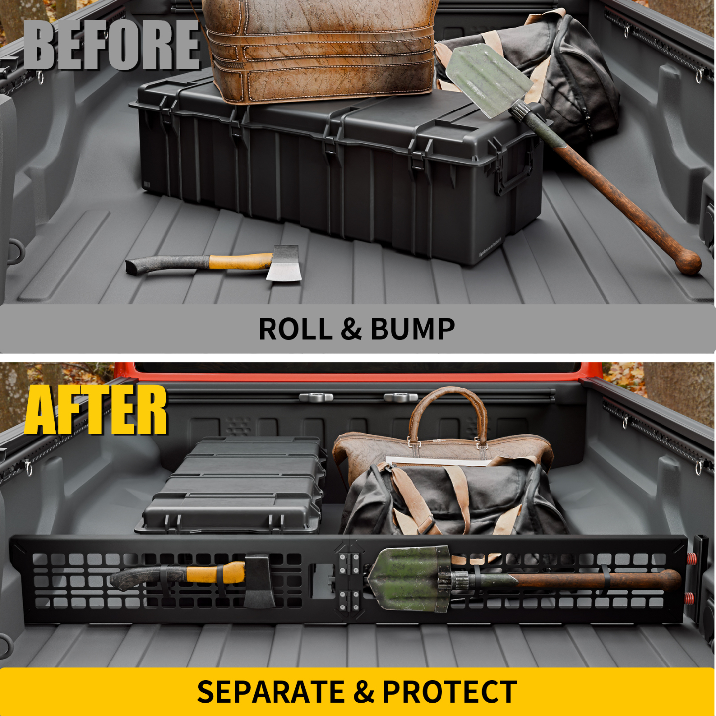 Maxzina Truck Bed Divider Compatible with 2020-2025 2026 Jeep Gladiator Cargo Divider Trunk Organizer Aluminum Alloy Luggage Divider Replacement with Molle Panel for 2024 Gladiator Accessories