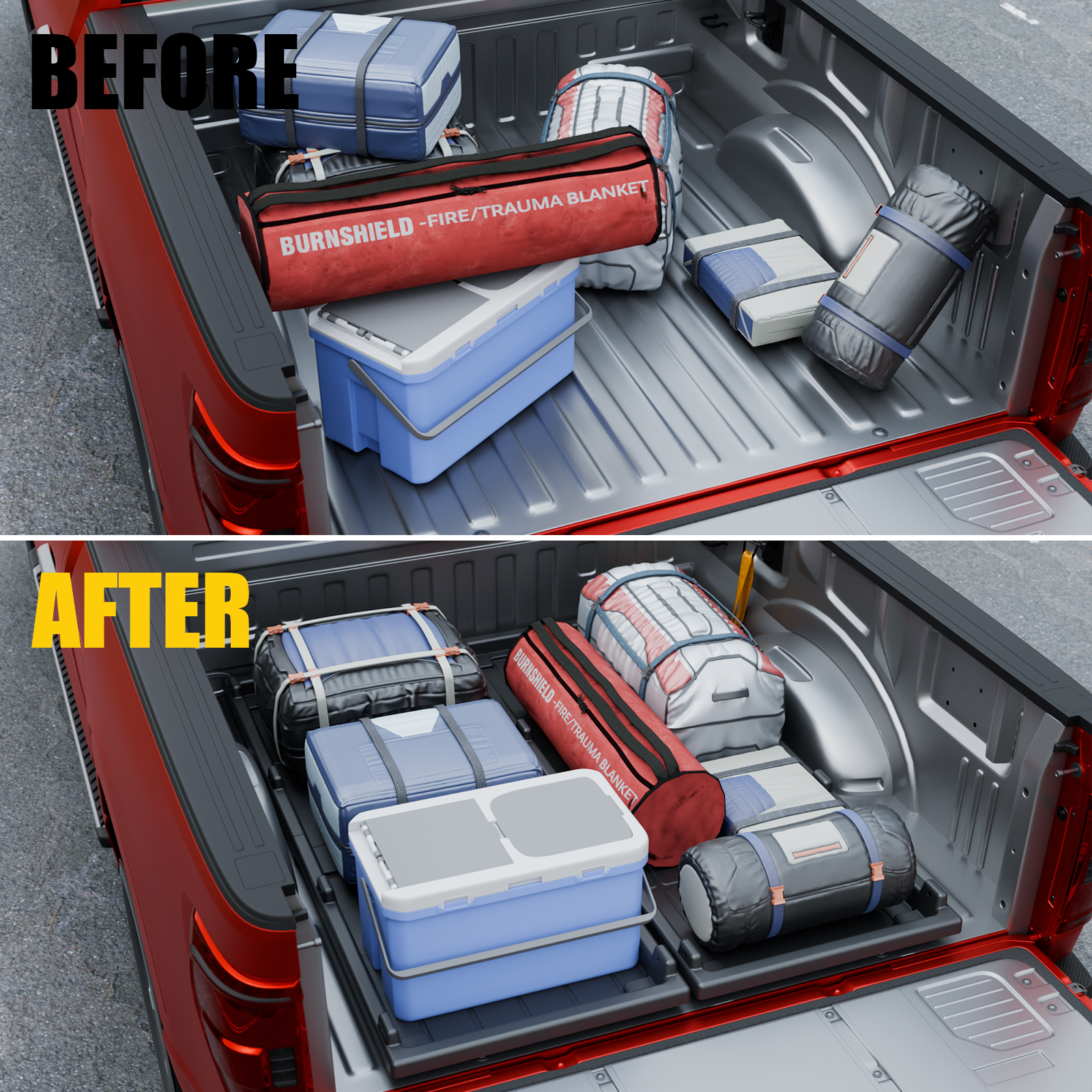 Maxzina Slide-Out Truck Bed Cargo Tray Compatible with Ford F150 Chevy Silverado GMC Sierra Dodge Ram Toyota Tundra HDPE Lightweight Sliding Organizer Trolley System Accessories (5.2FT+ Bed ONLY)