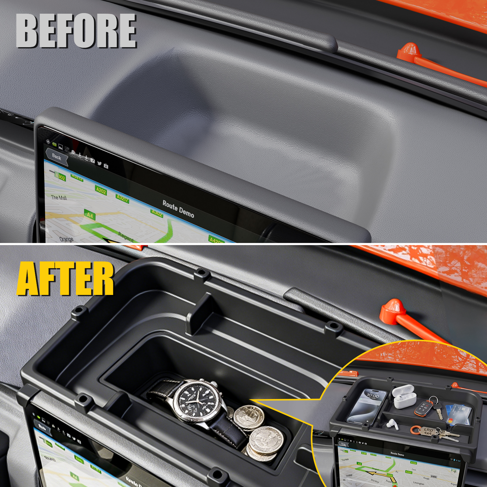 Maxzina Dashboard Storage Tray Compatible with 2025 2026 Maverick ABS Plastic with Silicone Pads Dash Insert Divider Storage Tray Behind 13.2'' Screen Dashboard Layer Storage Box Maverick Accessories