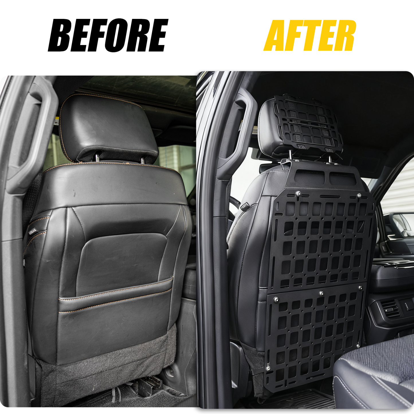 Maxzina Tactical Seat Back & Headrest Molle Panel Compatible with 2015-2025 Ford F150 Tactical Seat Back Organizers Rigid Headrest Molle Panel Storage Shelf for 2024 Ford F-150 Accessories