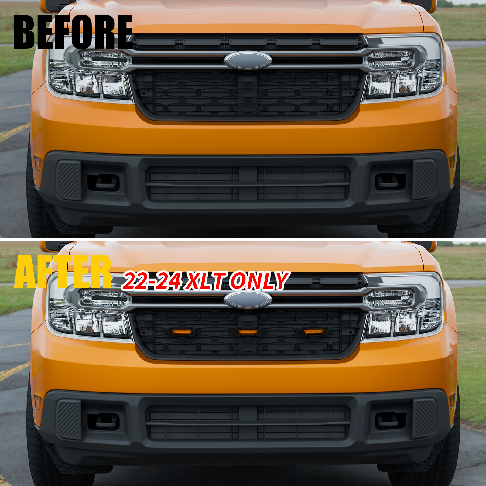 Maxzina Front Bumper Lights Compatible with 2022-2024 Ford Maverick XLT Only (Not for 2025 XLT) Grille Lamps Grille Lights Kit Amber LED 3PCS