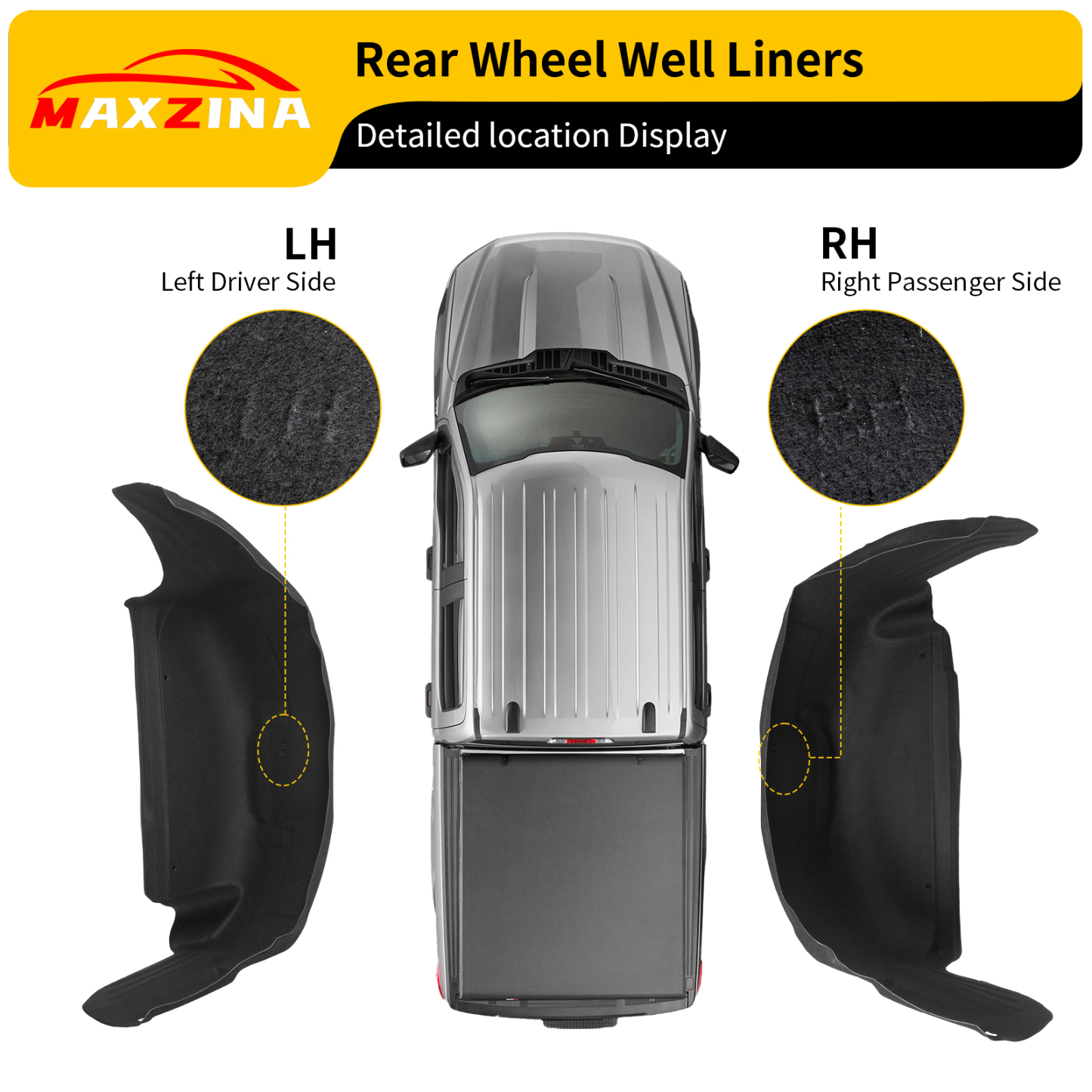 Maxzina Rear Wheel Well Liners Compatible with 2021-2025 Ford F150 (Not for Raptor) Rear Wheel Arch Liners No Drilling Well Guards Tire Inner Fenders