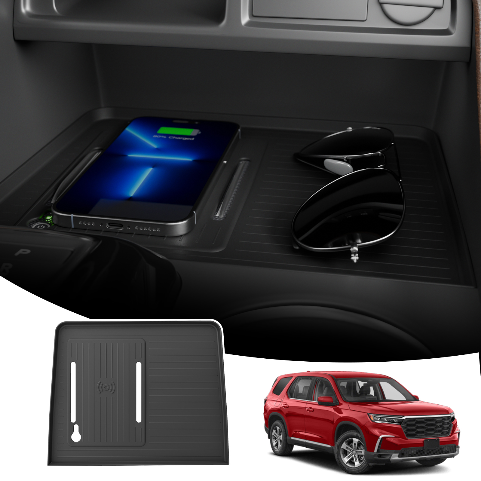 Maxzina Center Console Mat Compatible with 2023 2024 2025 Honda Pilot Interior Wireless Charging Mat Center Console Anti-Slip Protector Pad Silicone