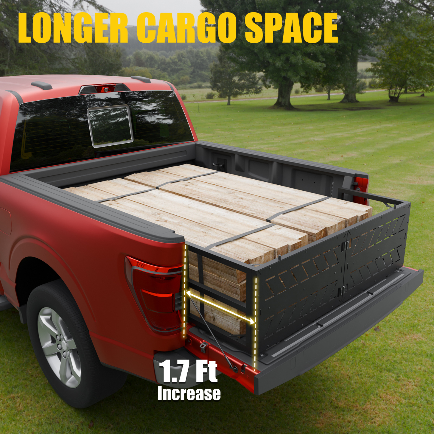 Tailgate Extender Compatible with 2015-2025 Ford F150 Flip-Over Pickup Truck Bed Divider Carbon Steel Rotatable Truck Bed Extension for 2024 F-150 Accessories