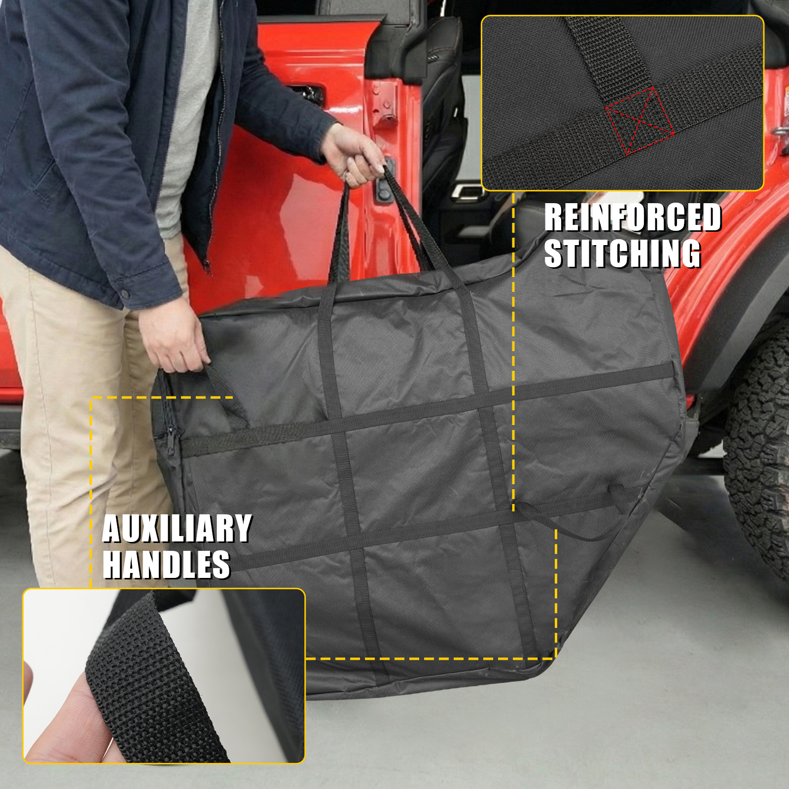 Maxzina Door Bags Compatible with 2021-2025 2026 Ford Bronco Front and Rear Door Bags Hard Door Portable Storage with Carry Handle for Ford Bronco Accessories 4 Door (Front and Rear 4pcs)