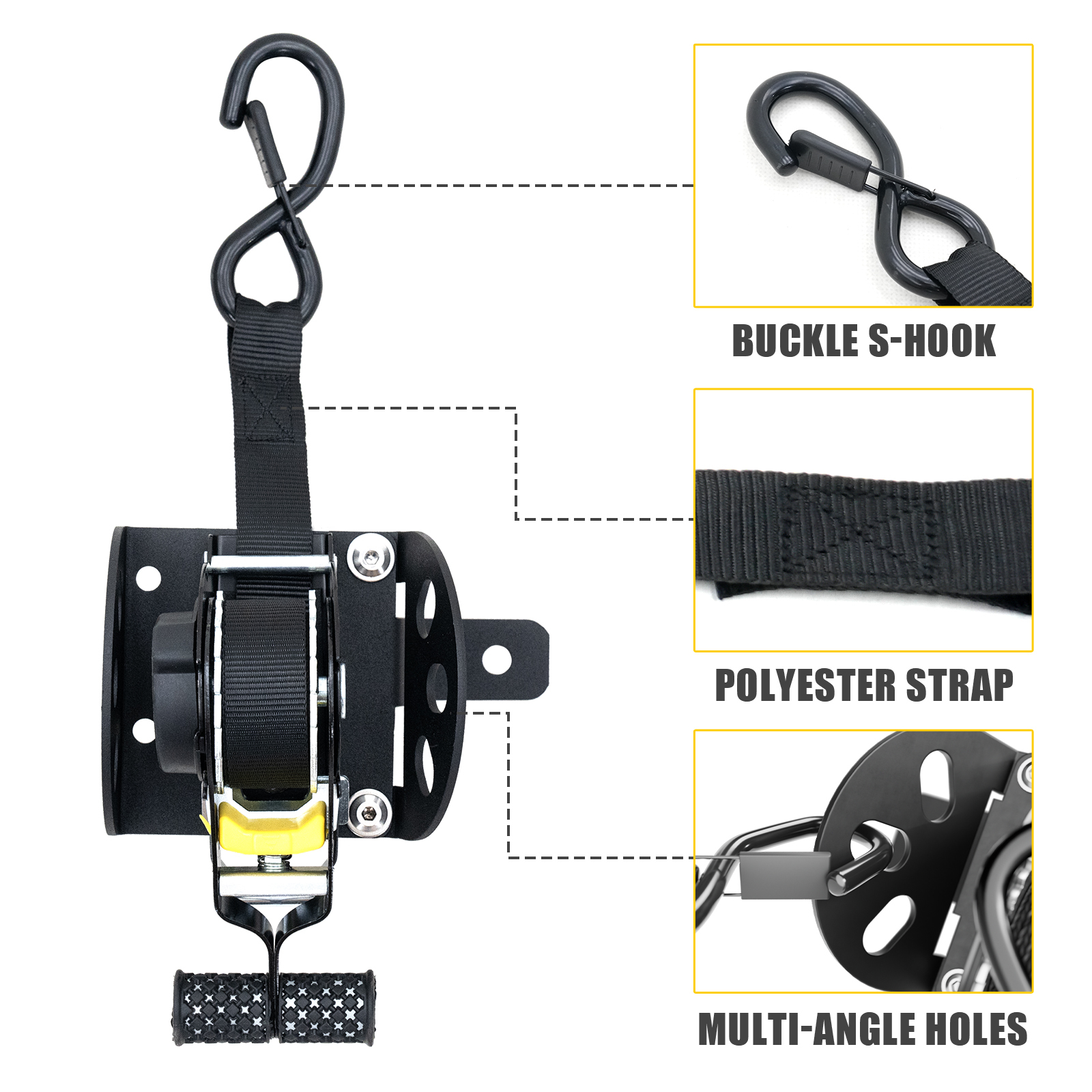 Maxzina Retractable Ratchet Straps Compatible with 2022-2024 2025 2026 Ford Maverick Retracting Straps Auto Retract Securing Strap Tie Down System 2PCS for 2025 Maverick Accessories