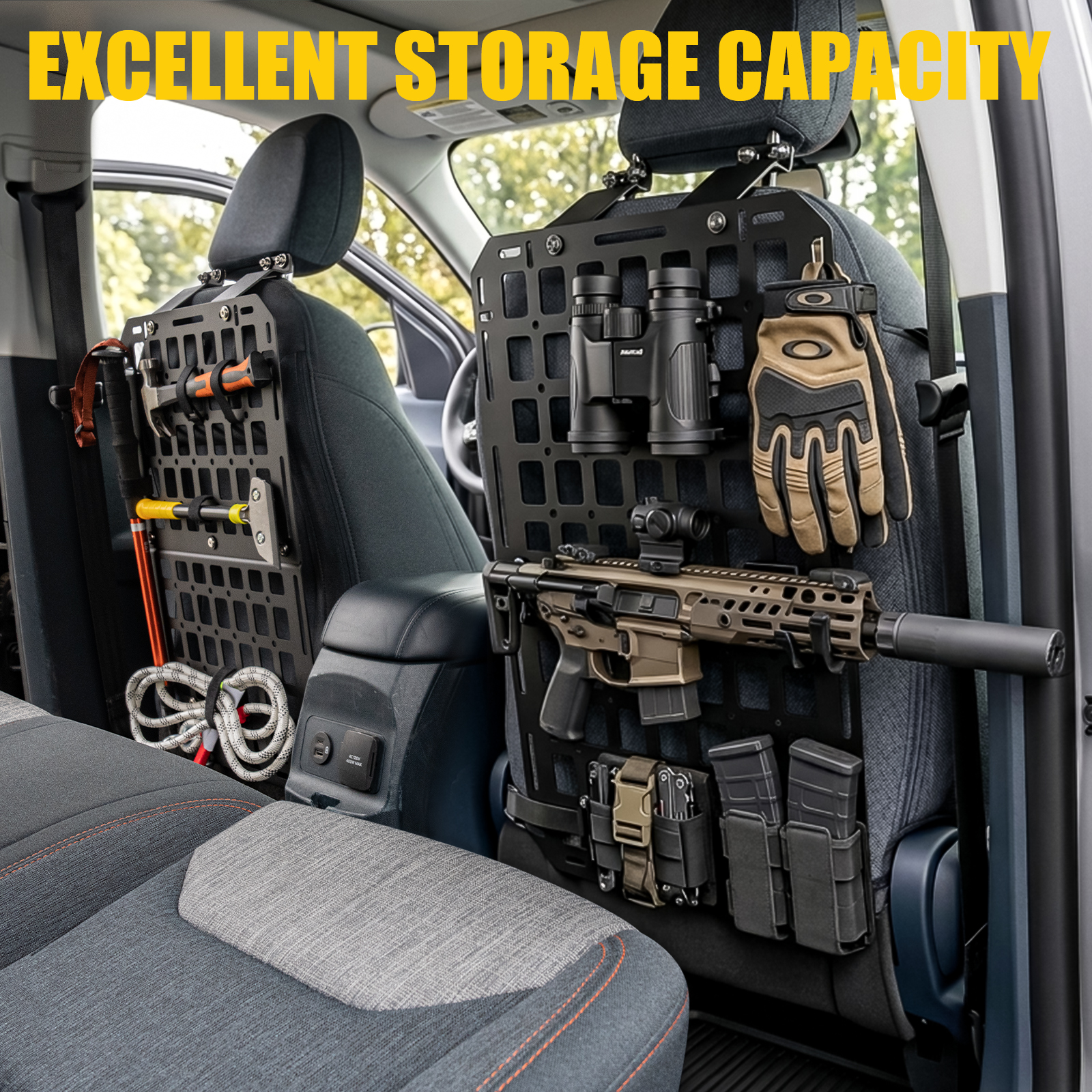 Maxzina Tactical Seat Back Molle Panel Compatible with 2022-2026 Ford Maverick Seat Back Organizer Rigid Molle Panels Tactical Gear Holder Storage Shelf 2025 Ford Maverick Accessories