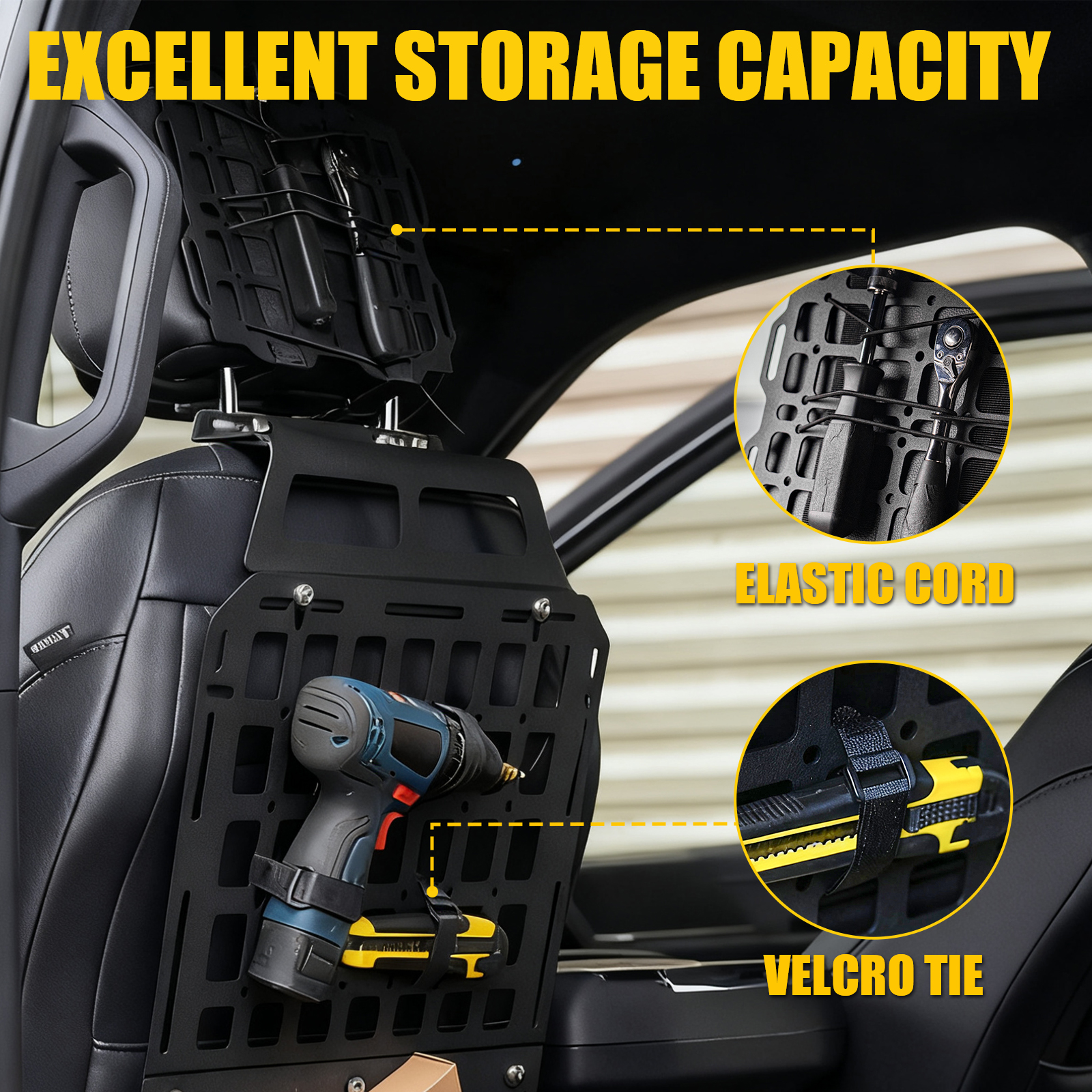 Maxzina Tactical Seat Back & Headrest Molle Panel Compatible with 2015-2025 Ford F150 Tactical Seat Back Organizers Rigid Headrest Molle Panel Storage Shelf for 2024 Ford F-150 Accessories