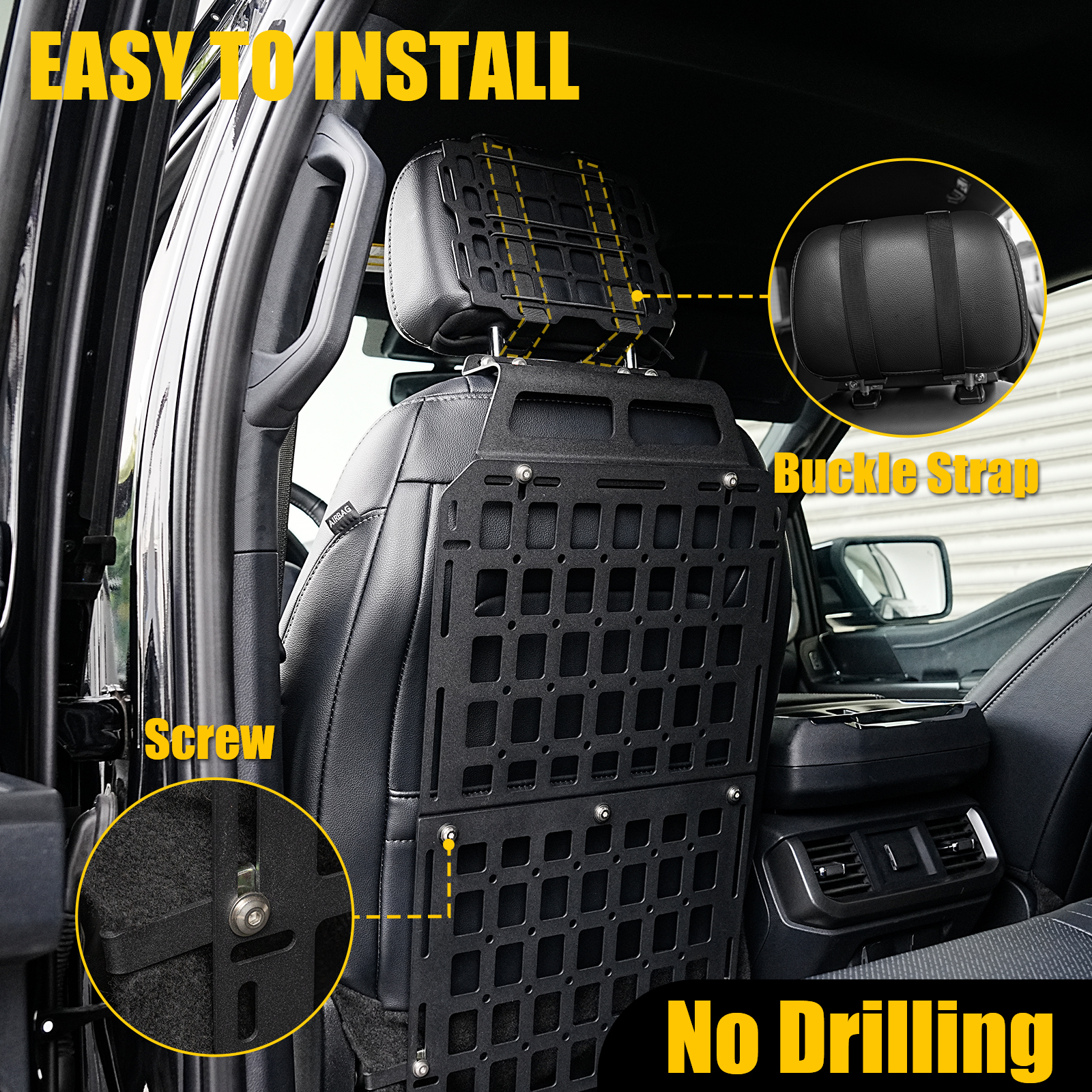 Maxzina Tactical Seat Back & Headrest Molle Panel Compatible with 2015-2025 Ford F150 Tactical Seat Back Organizers Rigid Headrest Molle Panel Storage Shelf for 2024 Ford F-150 Accessories