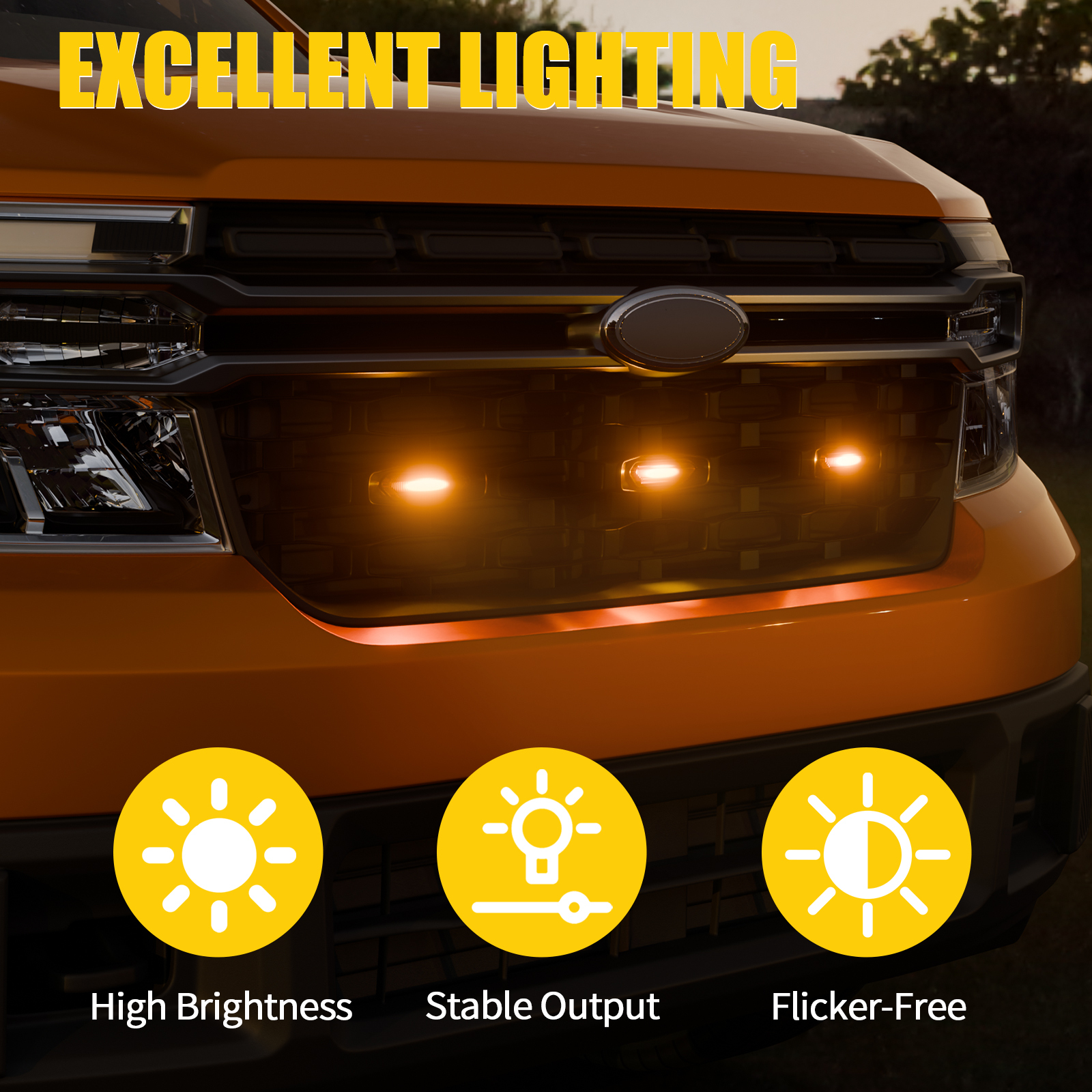 Maxzina Front Bumper Lights Compatible with 2022-2024 Ford Maverick XLT Only (Not for 2025 XLT) Grille Lamps Grille Lights Kit Amber LED 3PCS