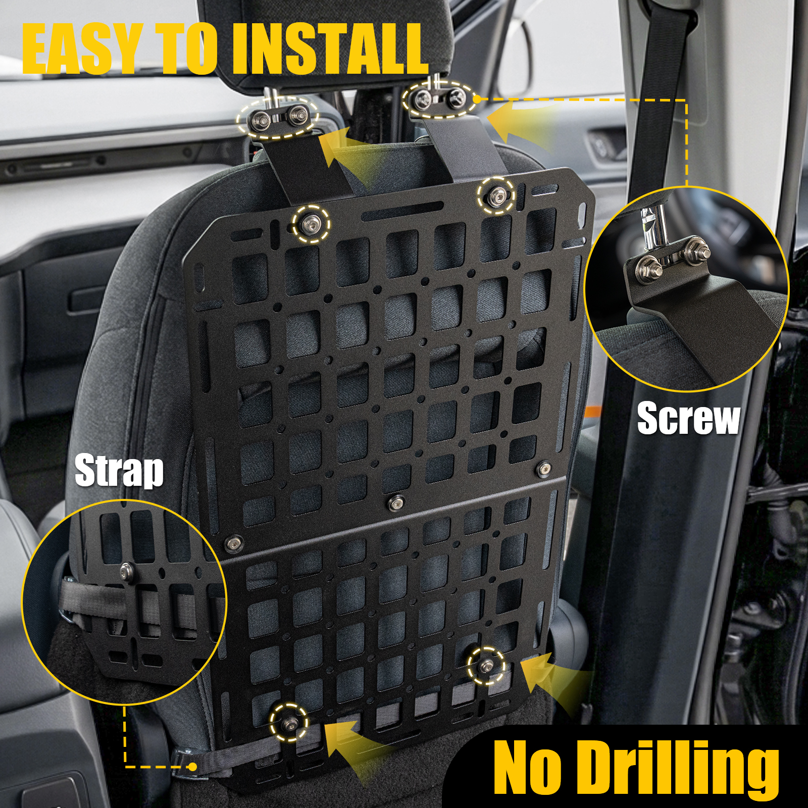 Maxzina Tactical Seat Back Molle Panel Compatible with 2022-2026 Ford Maverick Seat Back Organizer Rigid Molle Panels Tactical Gear Holder Storage Shelf 2025 Ford Maverick Accessories