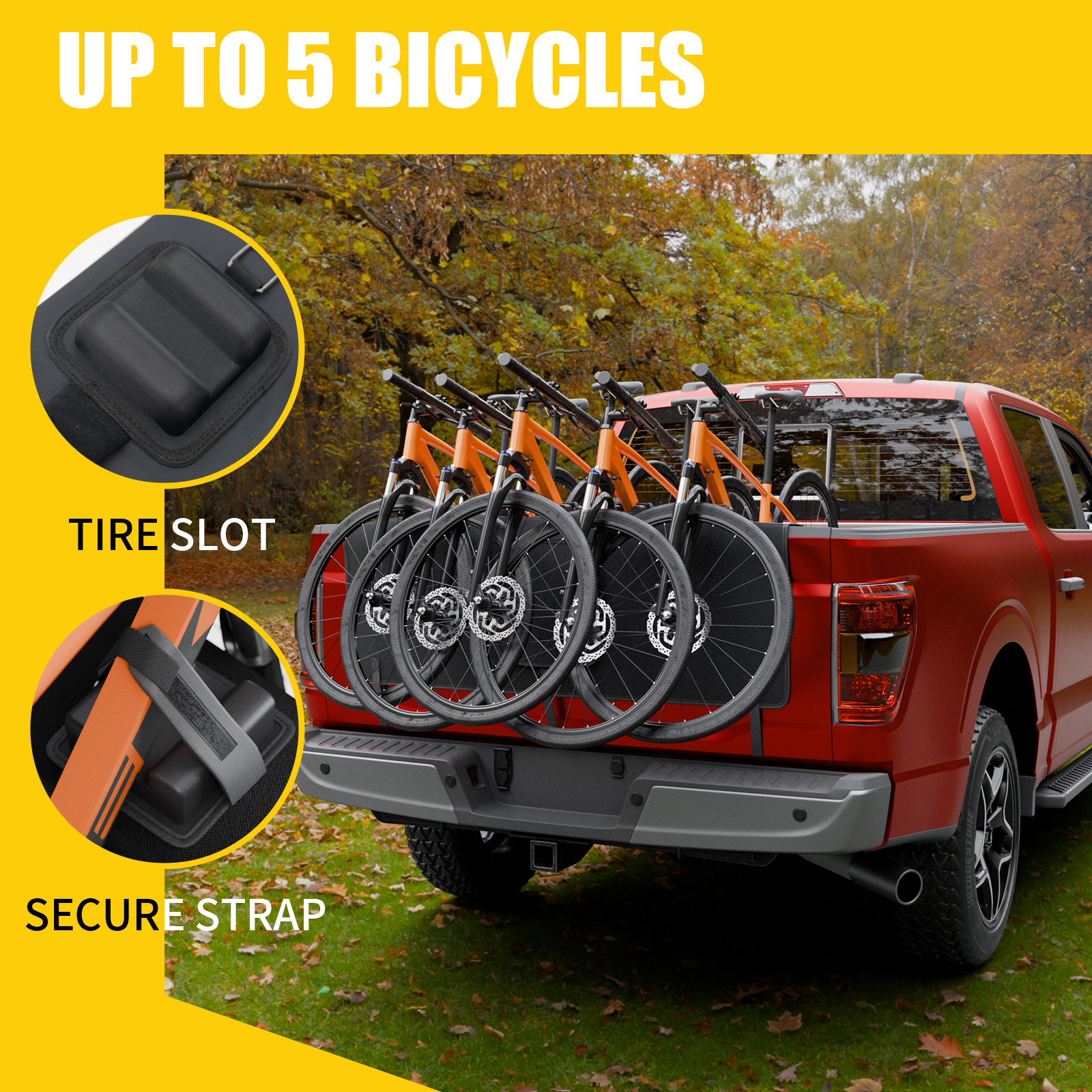 Maxzina 55'' Tailgate Pad for Mountain Bike Truck Tailgate Cover Widen Hold Up to Five Bicycles with 2 Tool Pockets Non-Slip Waterproof Protection Transport Pad Truck Pickup Accessories