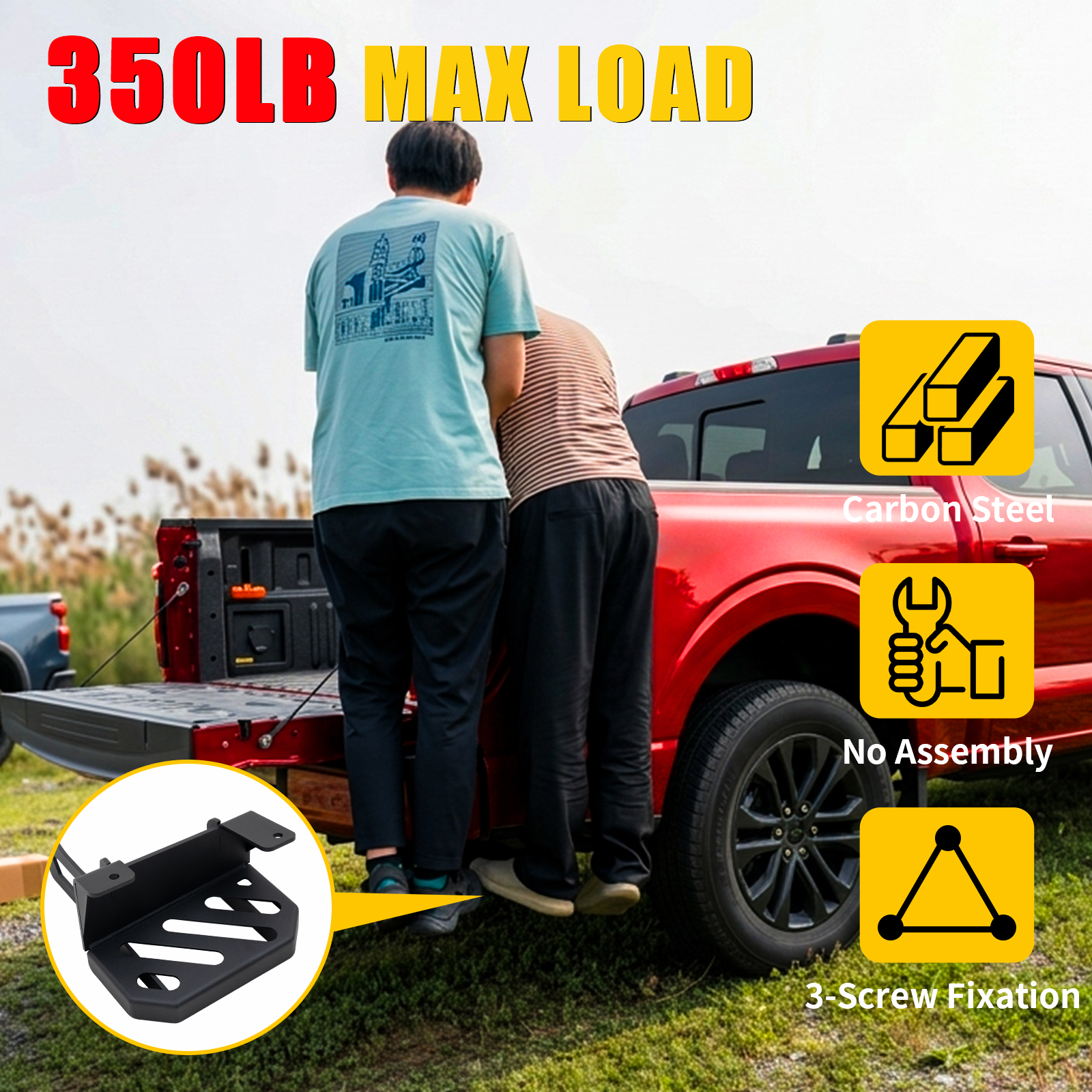 Maxzina Rear Bed Step Compatible with 2024 2025 2026 Ford F150 Tailgate Bed Rear Bumper Side Step Carbon Steel Tailgate Truck Bed Pedal for 2025 F-150 Accessories (Passenger Side 1PC)