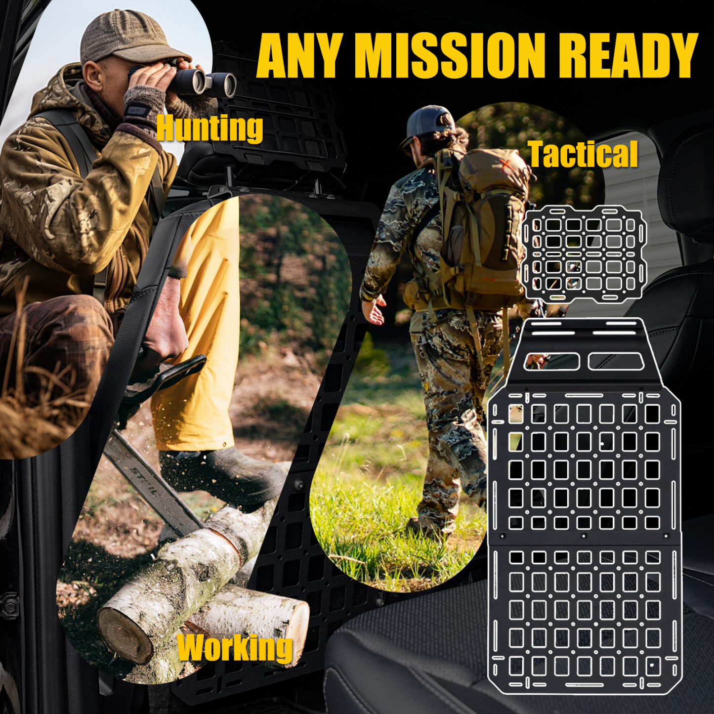 Maxzina Tactical Seat Back & Headrest Molle Panel Compatible with 2015-2025 Ford F150 Tactical Seat Back Organizers Rigid Headrest Molle Panel Storage Shelf for 2024 Ford F-150 Accessories