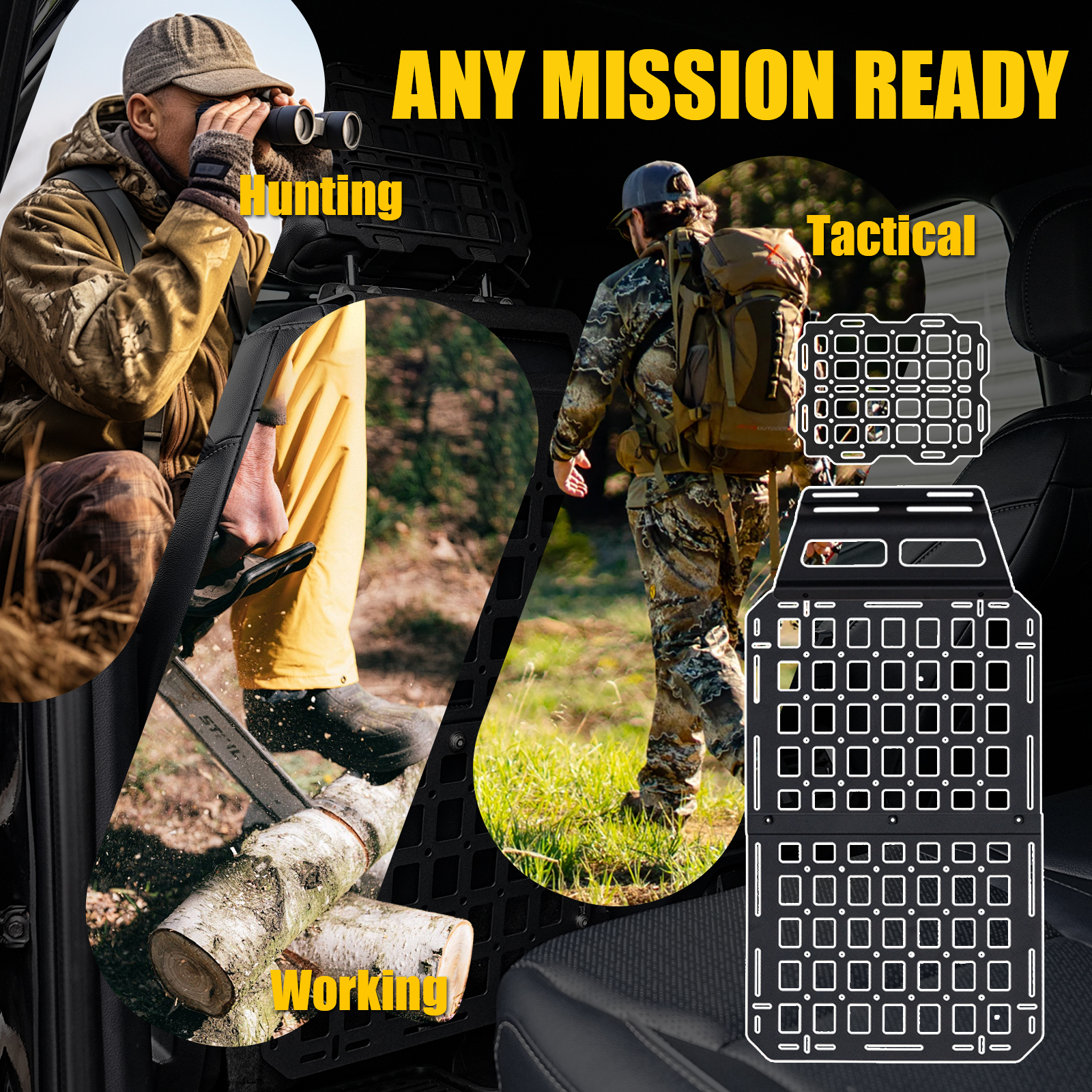 Maxzina Tactical Seat Back & Headrest Molle Panel Compatible with 2015-2025 Ford F150 Tactical Seat Back Organizers Rigid Headrest Molle Panel Storage Shelf for 2024 Ford F-150 Accessories