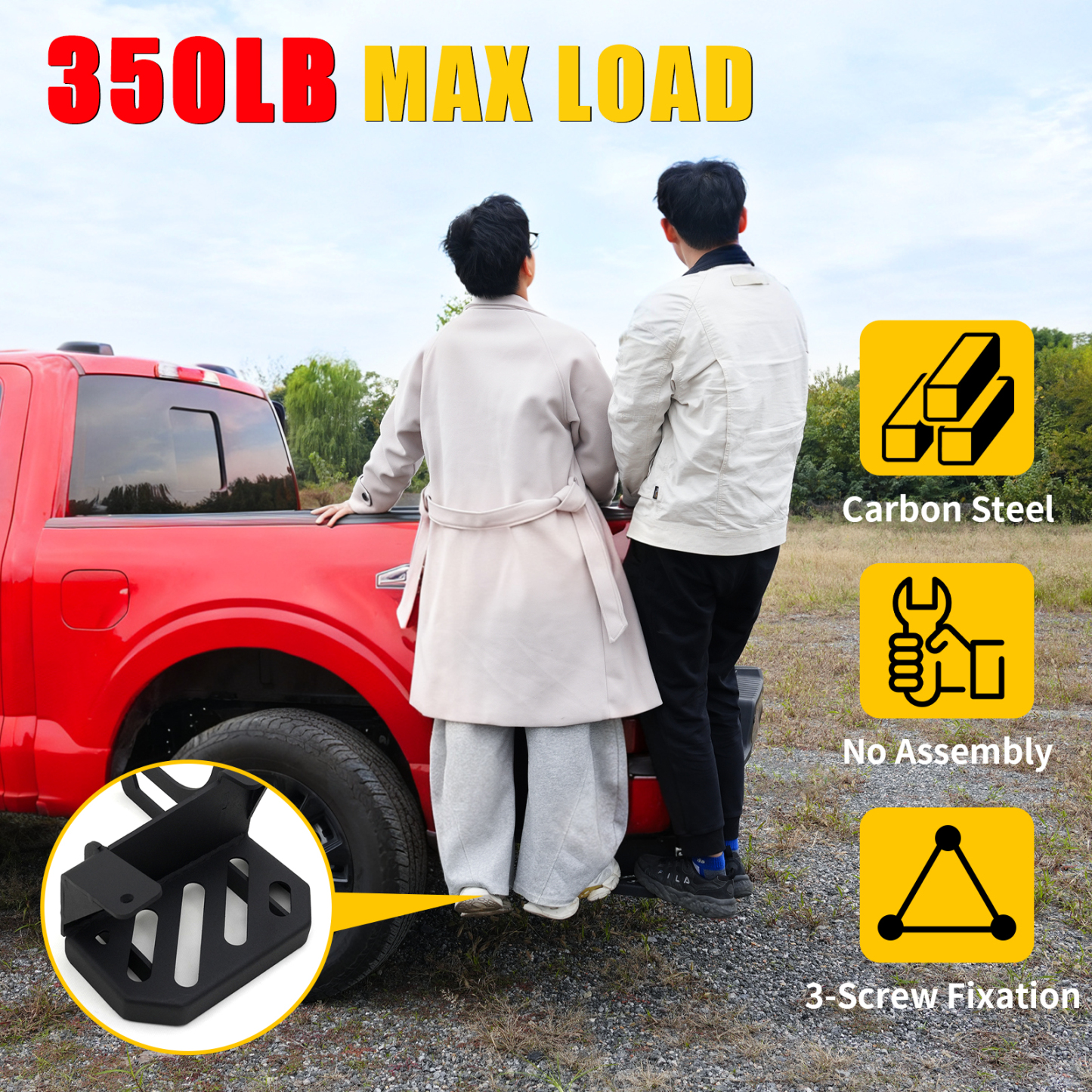 Maxzina Rear Bed Step Compatible with 2024 2025 Ford F150 Tailgate Bedstep Left Driver Side Rear Bumper Side Step Carbon Steel Tailgate Truck Bed Pedal for 2024 F-150 Accessories