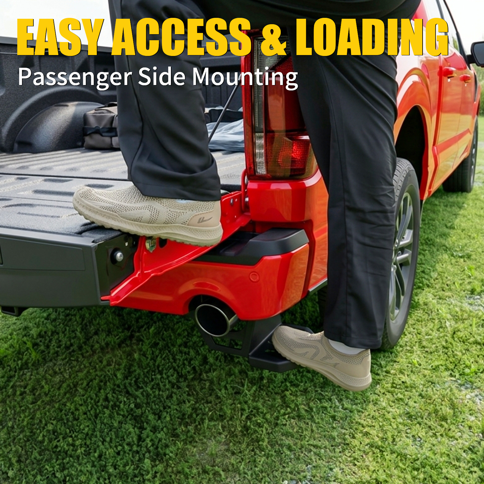 Maxzina Rear Bed Step Compatible with 2024 2025 2026 Ford F150 Tailgate Bed Rear Bumper Side Step Carbon Steel Tailgate Truck Bed Pedal for 2025 F-150 Accessories (Passenger Side 1PC)