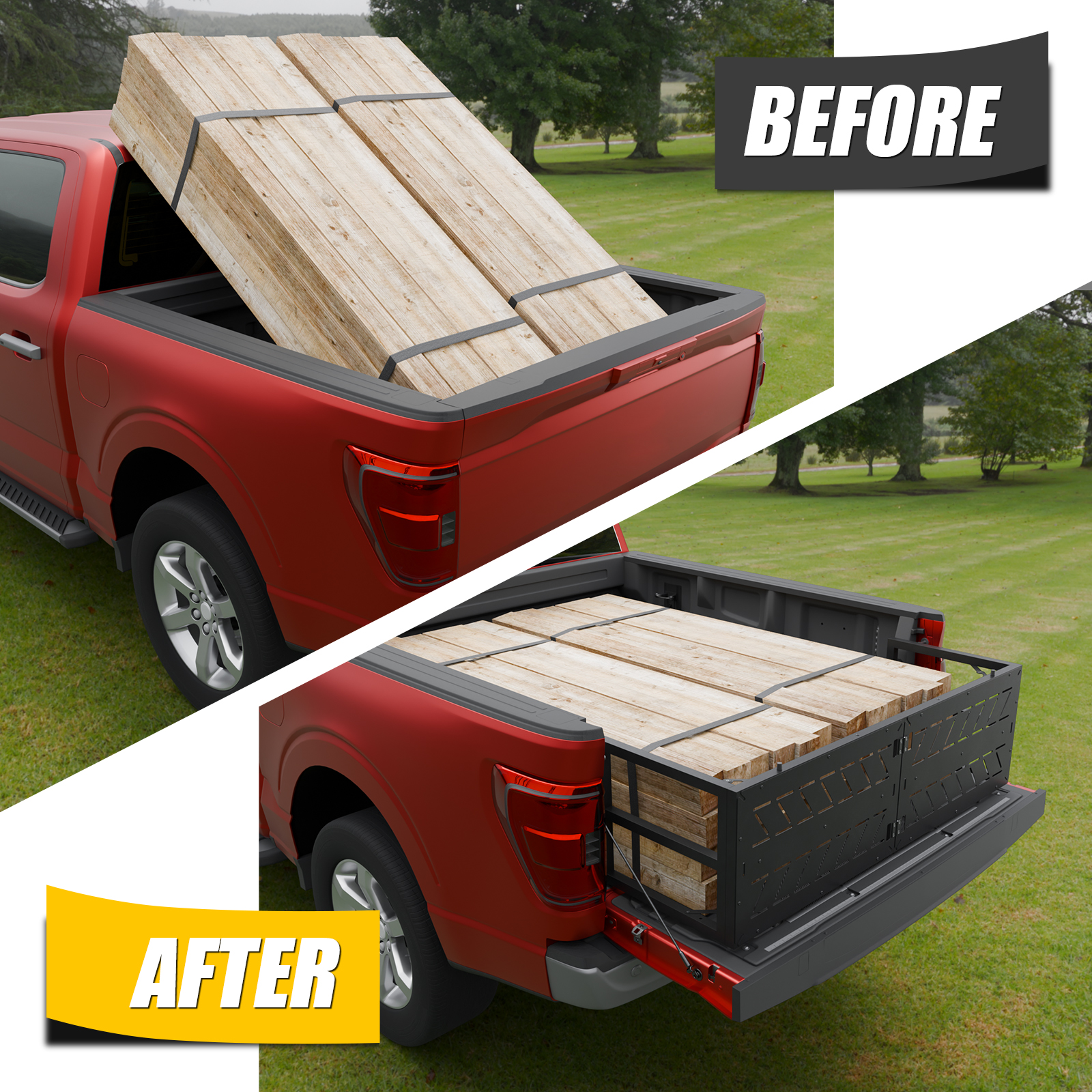 Tailgate Extender Compatible with 2015-2025 Ford F150 Flip-Over Pickup Truck Bed Divider Carbon Steel Rotatable Truck Bed Extension for 2024 F-150 Accessories