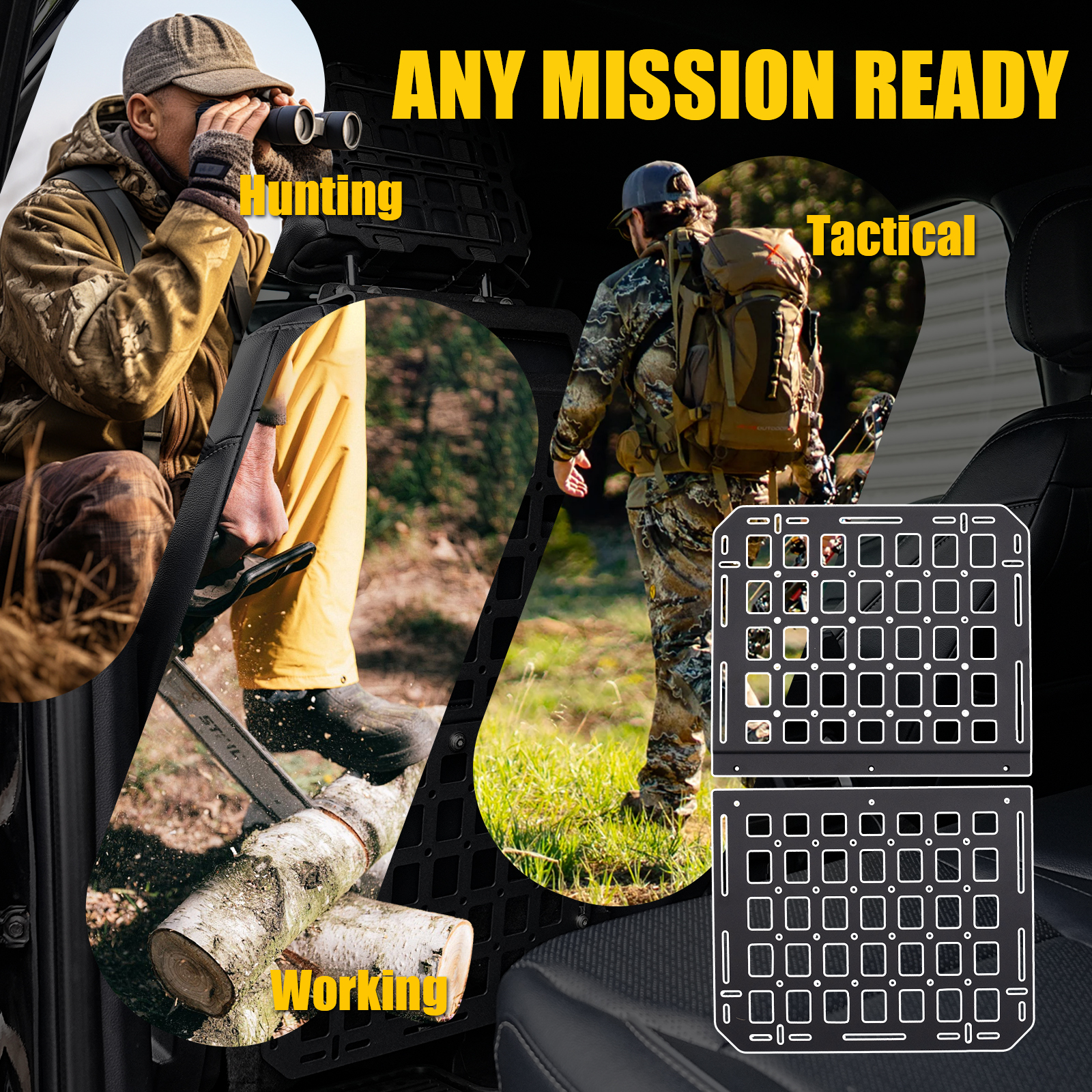 Maxzina Tactical Seat Back Molle Panel Compatible with 2022-2026 Ford Maverick Seat Back Organizer Rigid Molle Panels Tactical Gear Holder Storage Shelf 2025 Ford Maverick Accessories
