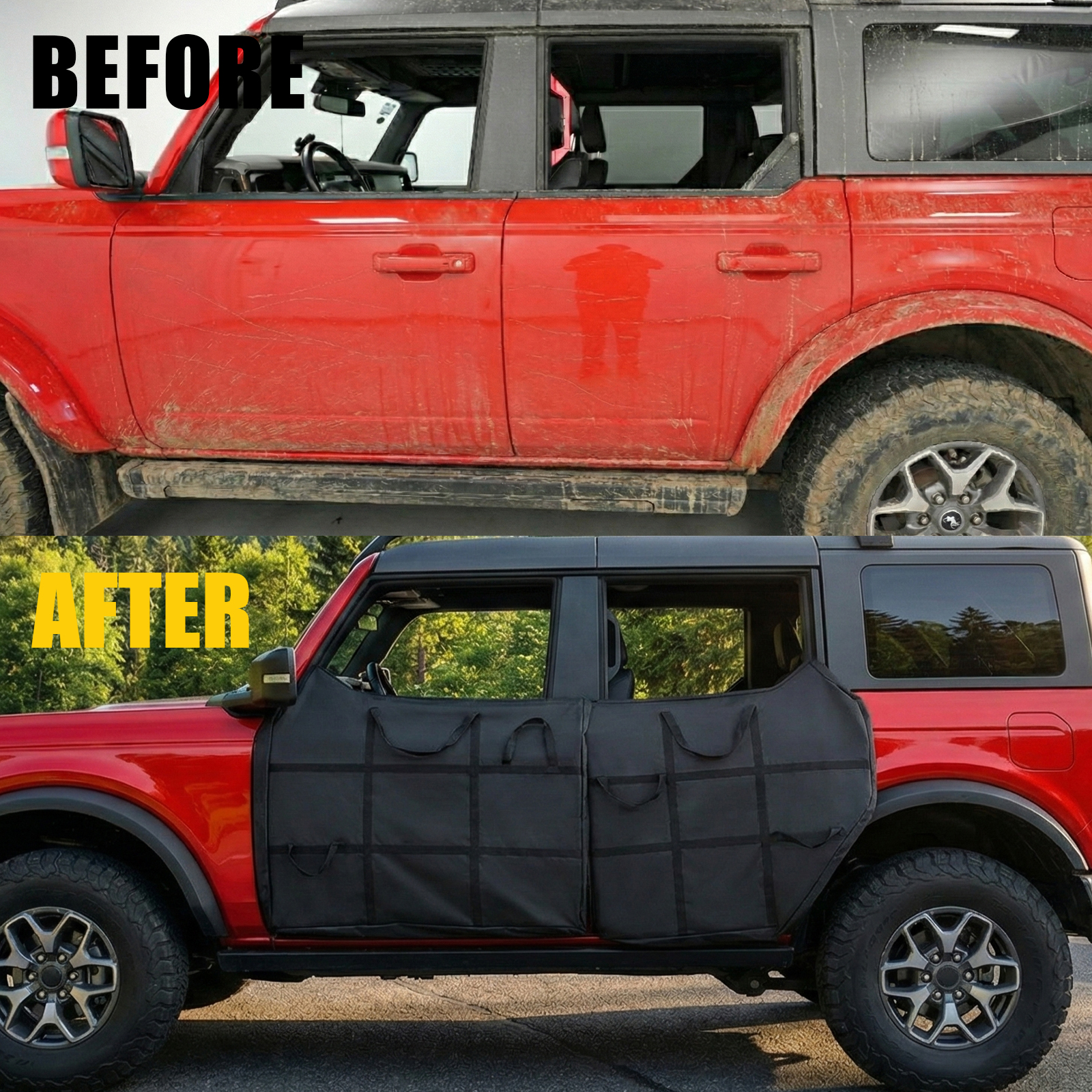 Maxzina Door Bags Compatible with 2021-2025 2026 Ford Bronco Front and Rear Door Bags Hard Door Portable Storage with Carry Handle for Ford Bronco Accessories 4 Door (Front and Rear 4pcs)