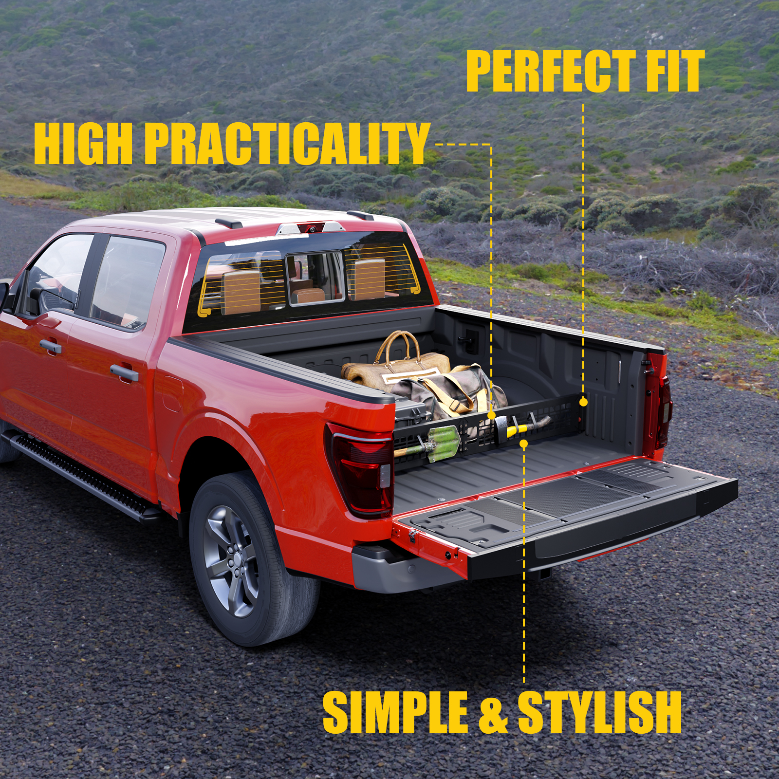 Maxzina Truck Bed Divider Compatible with 2015-2026 Ford F150 2024-2025 F150 Lightning Cargo Divider Trunk Organizer Aluminum Alloy Luggage Divider Replacement for 2025 F-150 Accessories