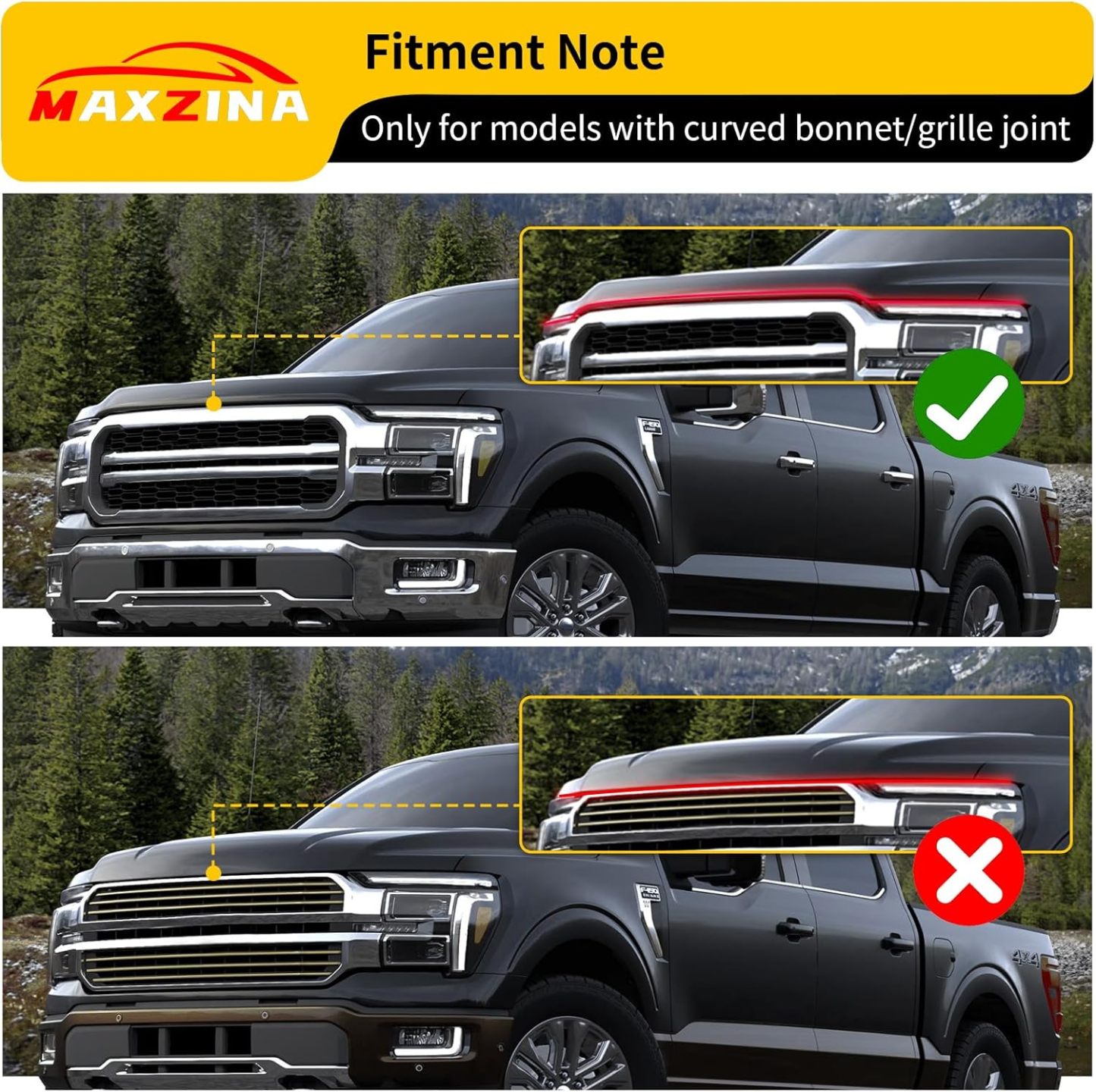 Maxzina Hood Protector Compatible with 2021-2025 Ford F150 XL/STX/XLT/Lariat Hood Shield TPE Bug Deflector Bug Guard for 2024 Ford F-150 Accessories