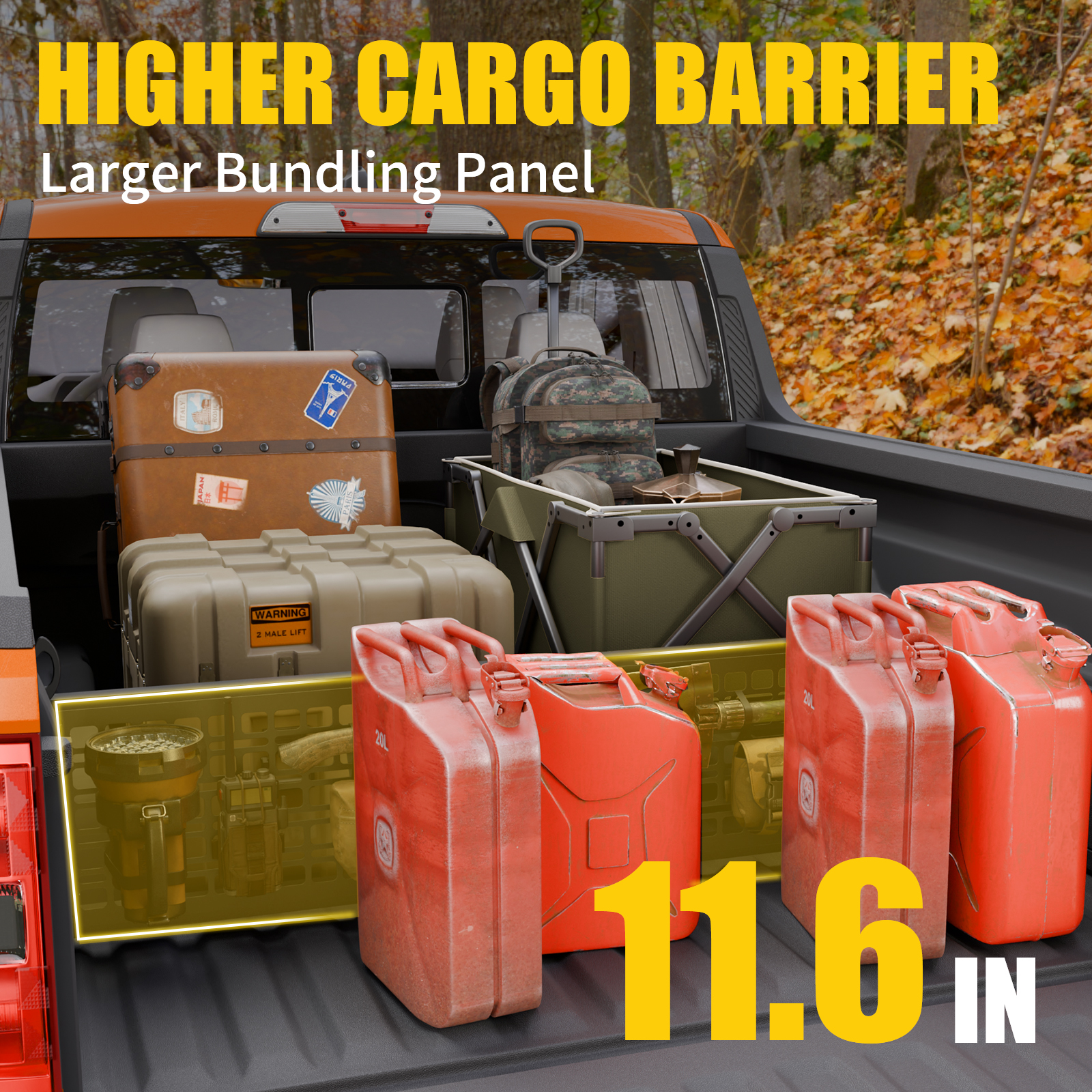 Maxzina Truck Bed Divider Compatible with 2022-2026 Ford Maverick Cargo Divider Trunk Organizer Aluminum Alloy Luggage Divider Replacement with Molle Panel 2025 Maverick Accessories (Higher Version)