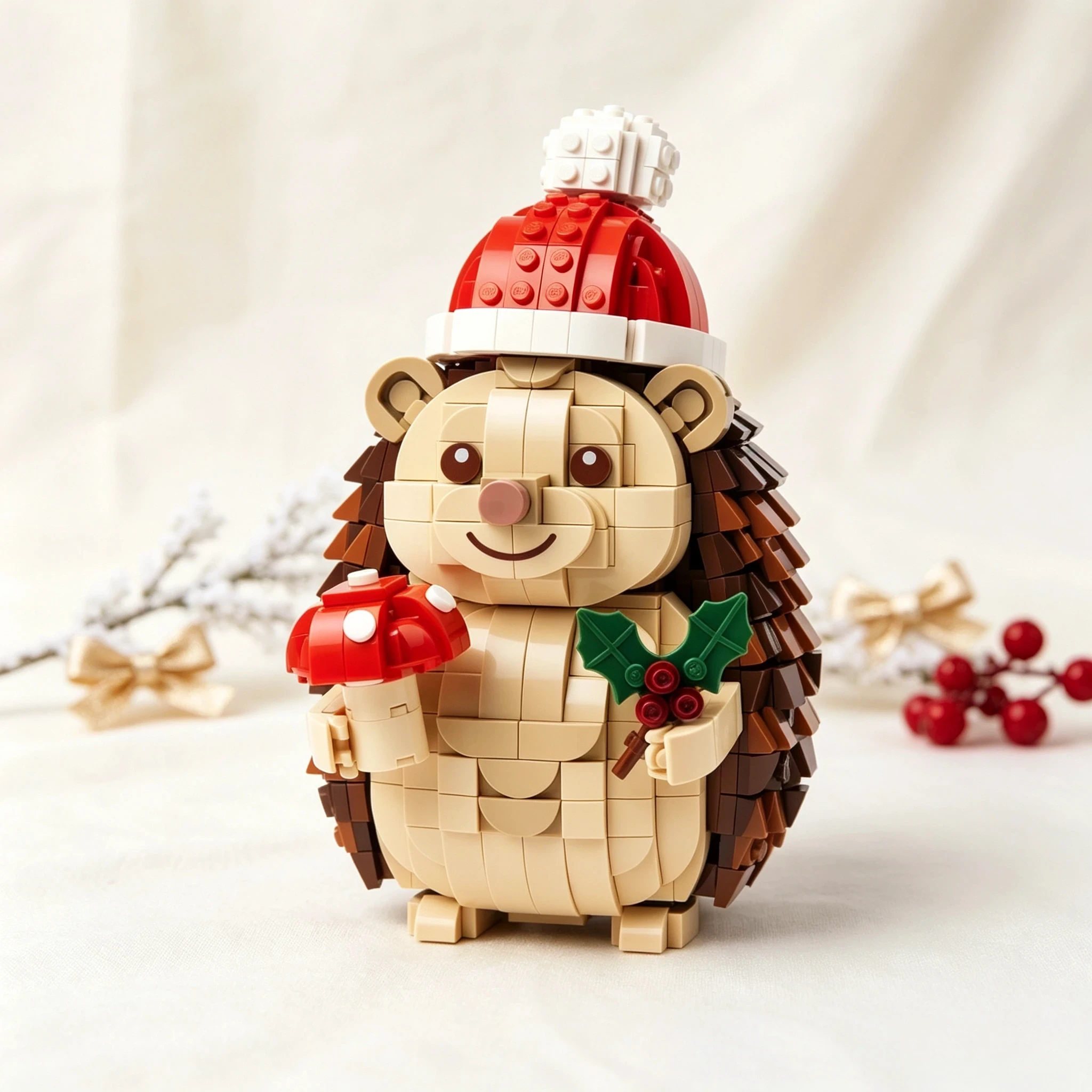 Cozy Christmas Hedgehog Building Block Set