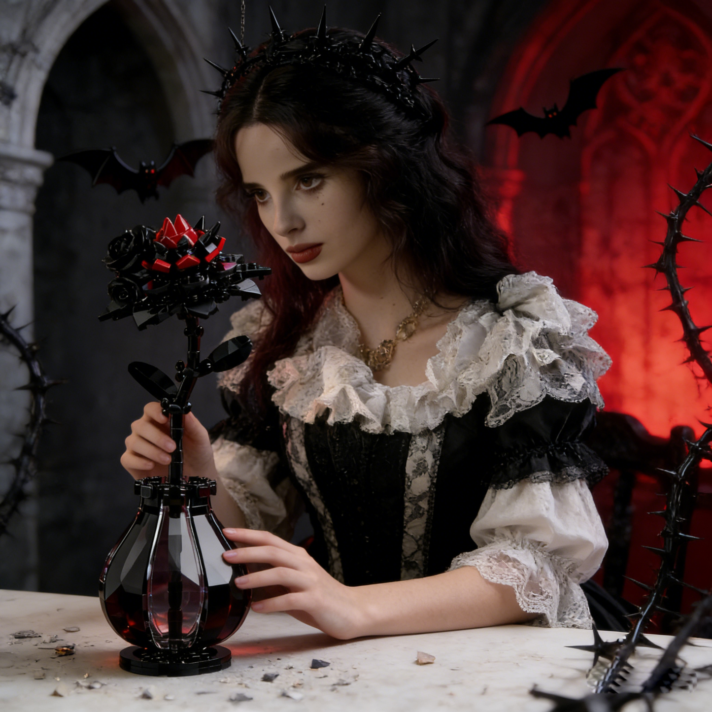 Gothic Crimson Dahlia "Eternal Bloom" Brick Flower