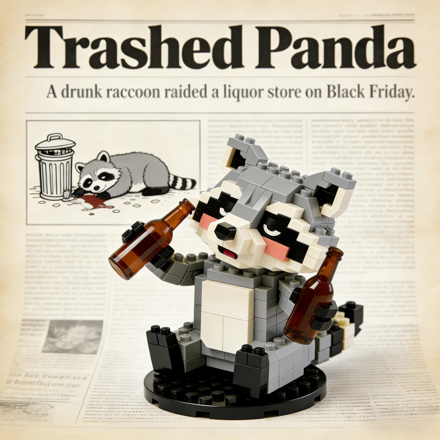 “Trashed Panda” Drunk Raccoon Brick Set🦝