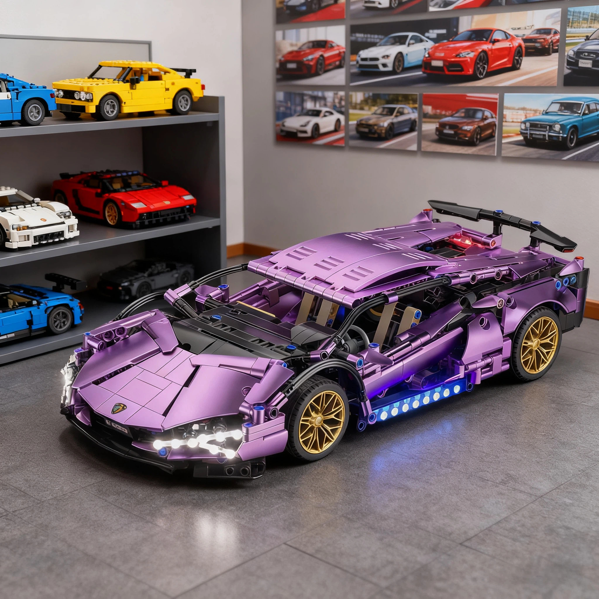 Chrome Purple Supercar Brick Set – Remote-Control Light Edition🏎️