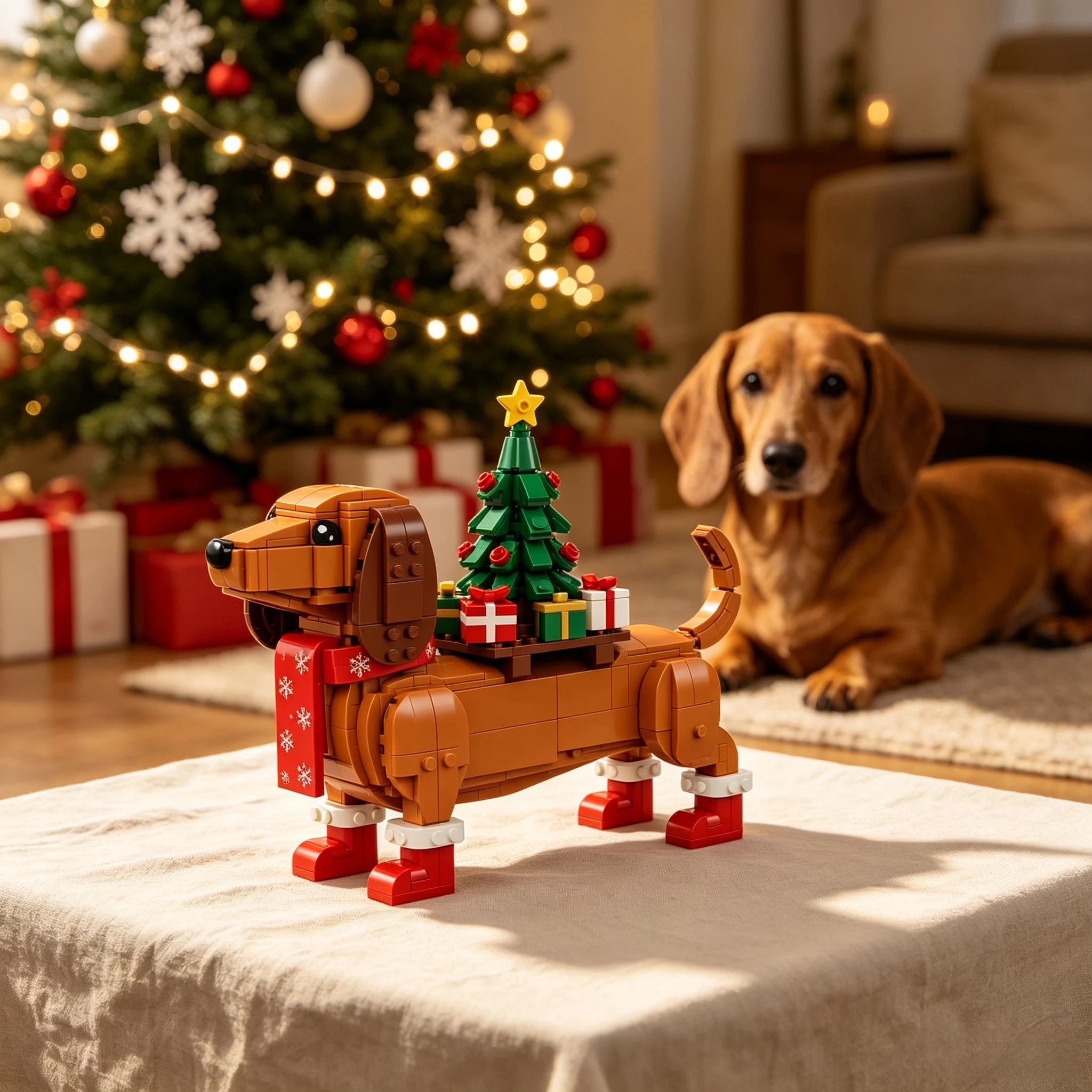 Christmas Dachshund Gift Delivery Building Block Set