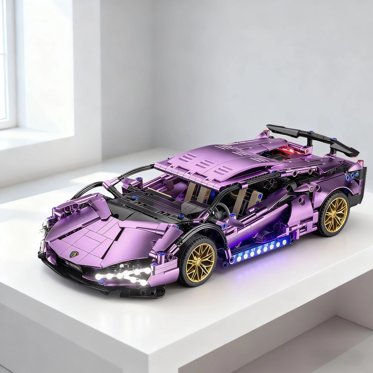 Chrome Purple Supercar Brick Set – Remote-Control Light Edition
