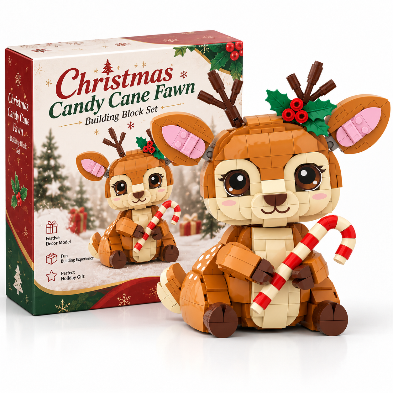 Christmas Candy Cane Fawn Building Block Set