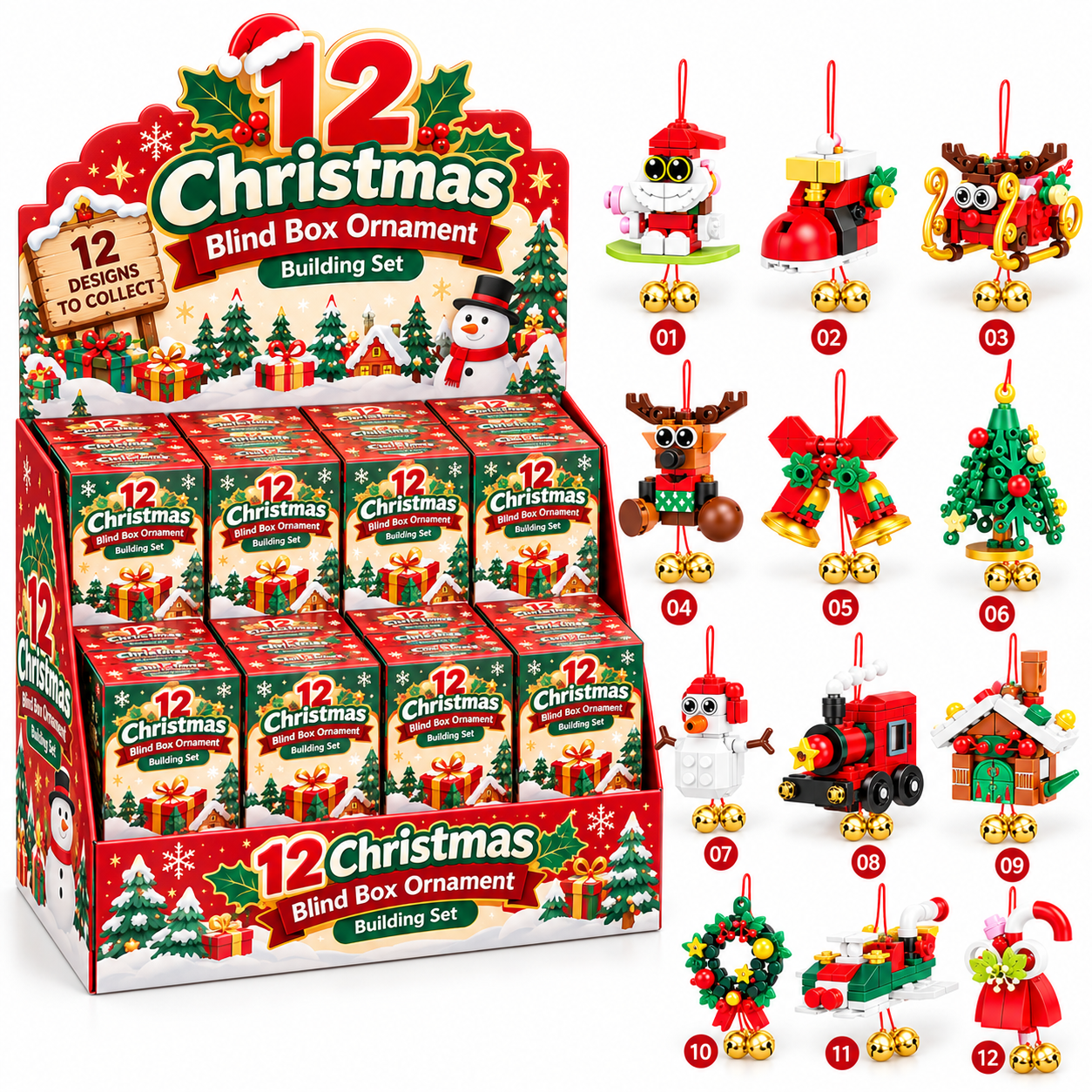 12 Christmas Blind Box Ornament Building Set